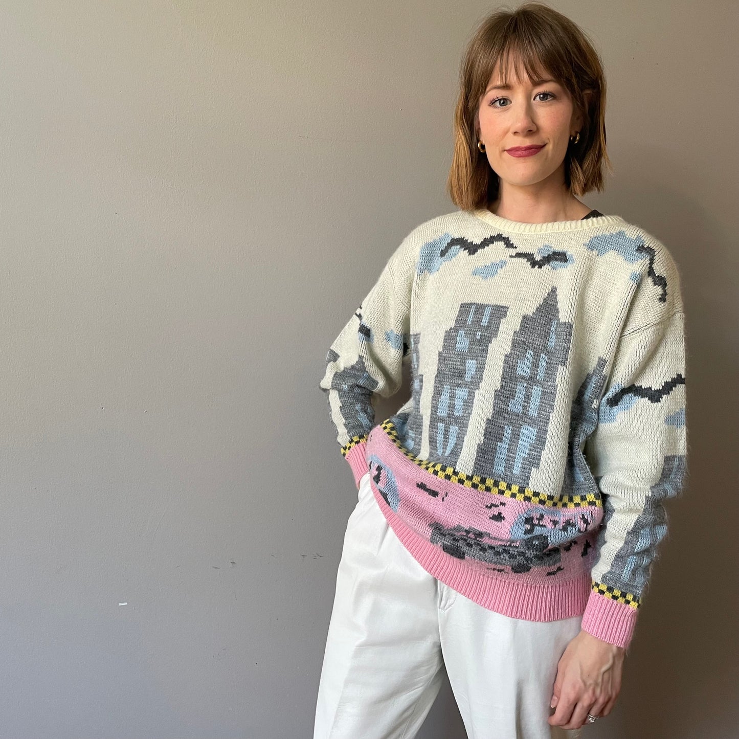Vintage Pastel Cityscape Knit (Size M/L)