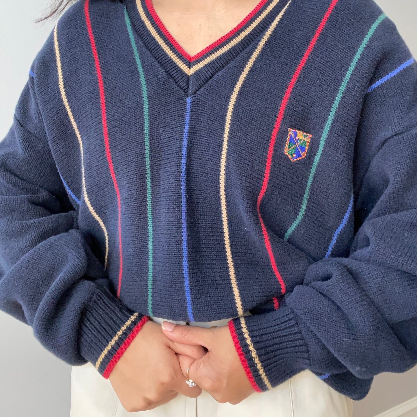 Vintage Rainbow Tennis Sweater by Jantzen (Size XL)