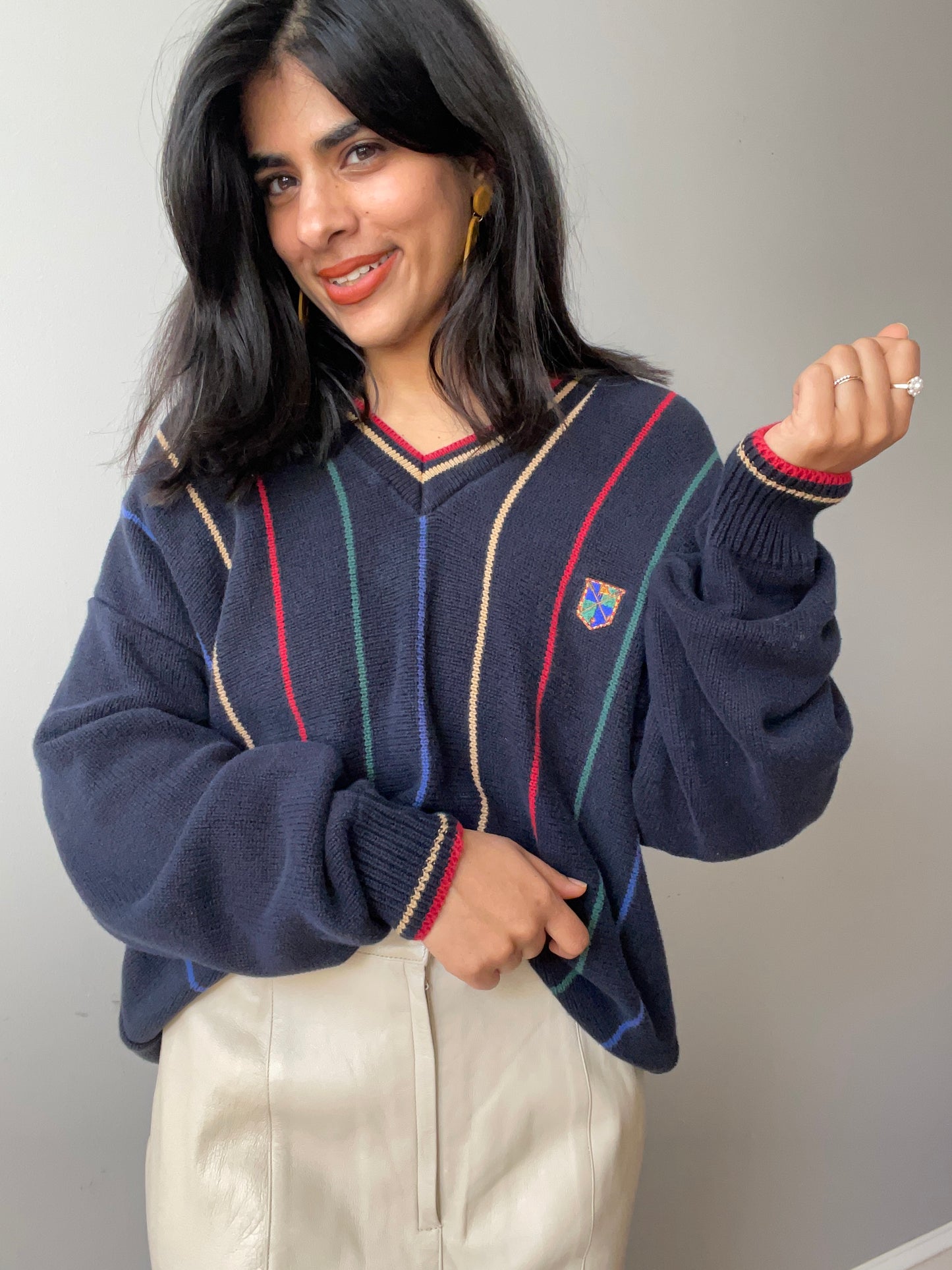 Vintage Rainbow Tennis Sweater by Jantzen (Size XL)