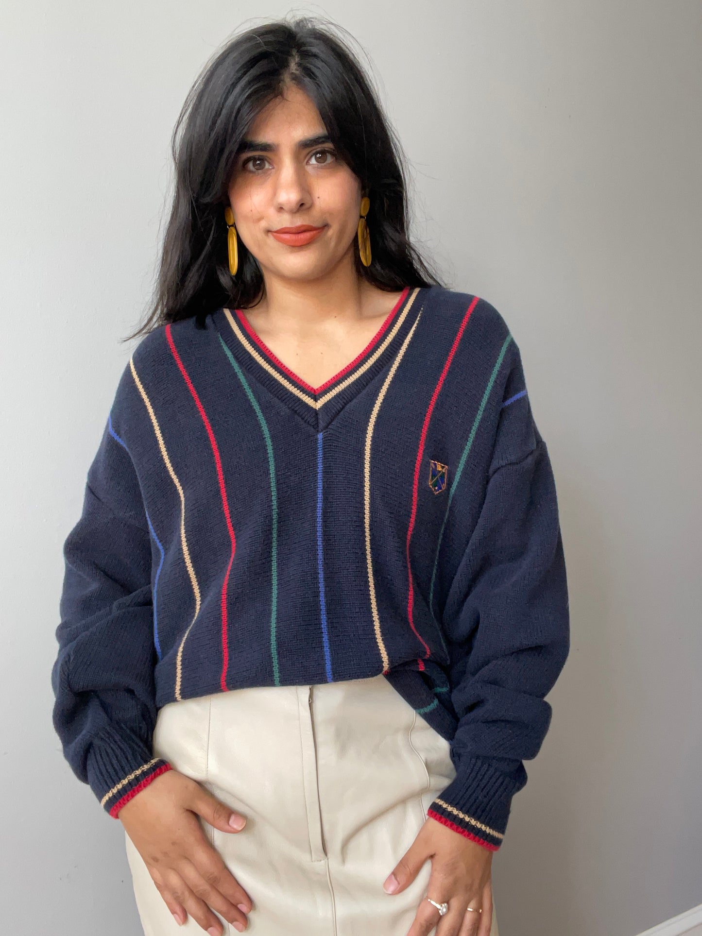 Vintage Rainbow Tennis Sweater by Jantzen (Size XL)