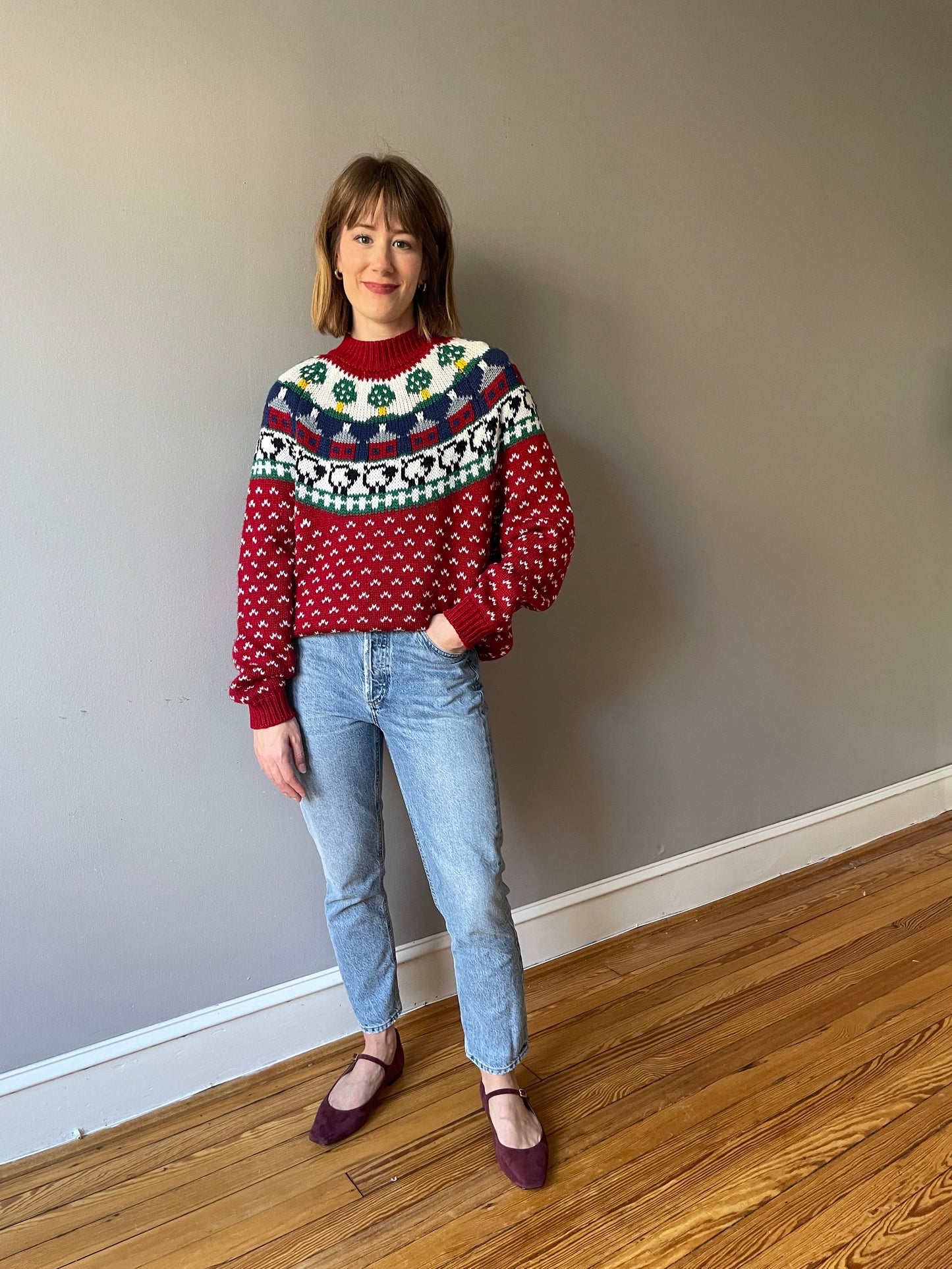 Vintage Cherry Scenic Sheep Sweater by Northern Isles (Size L/XL)