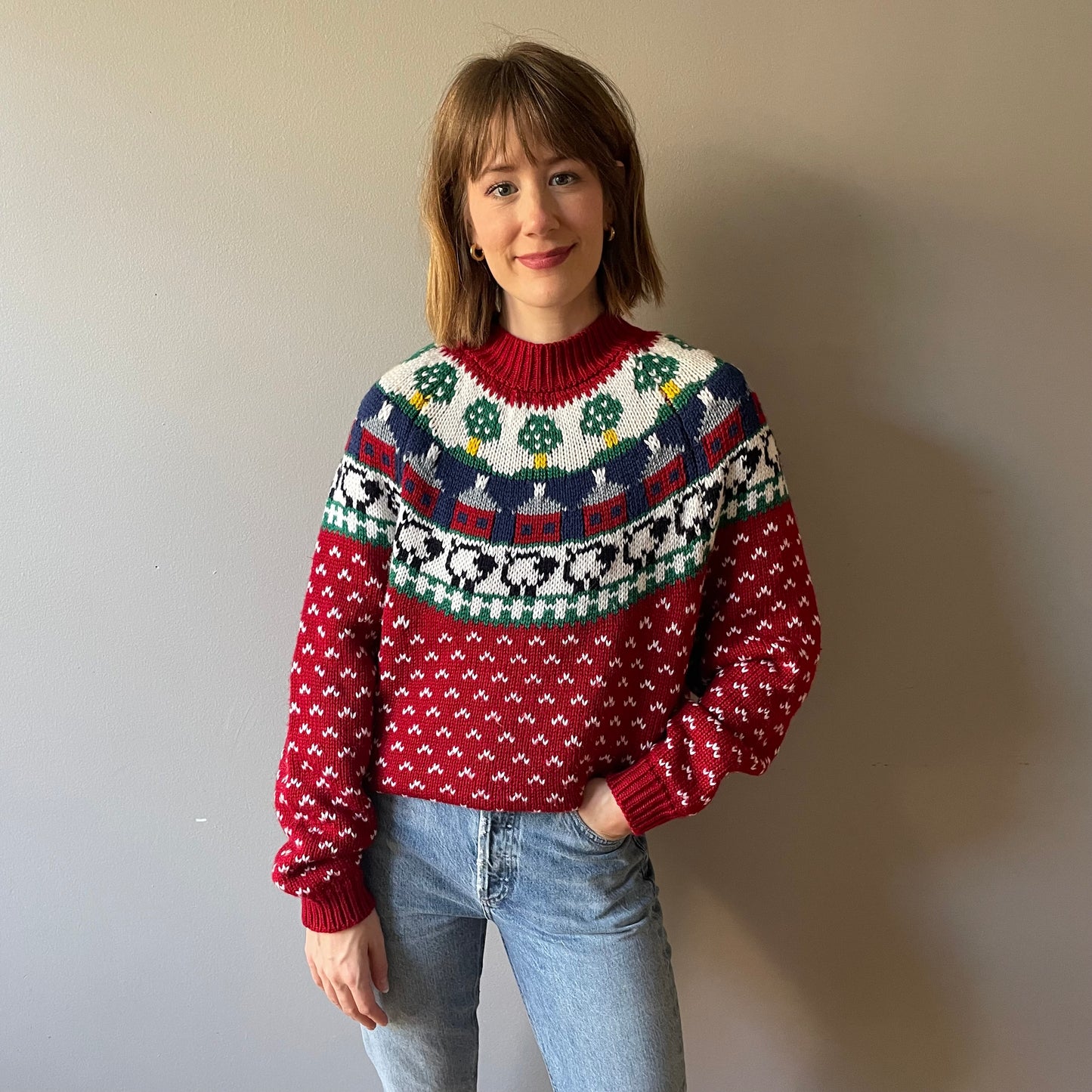 Vintage Cherry Scenic Sheep Sweater by Northern Isles (Size L/XL)