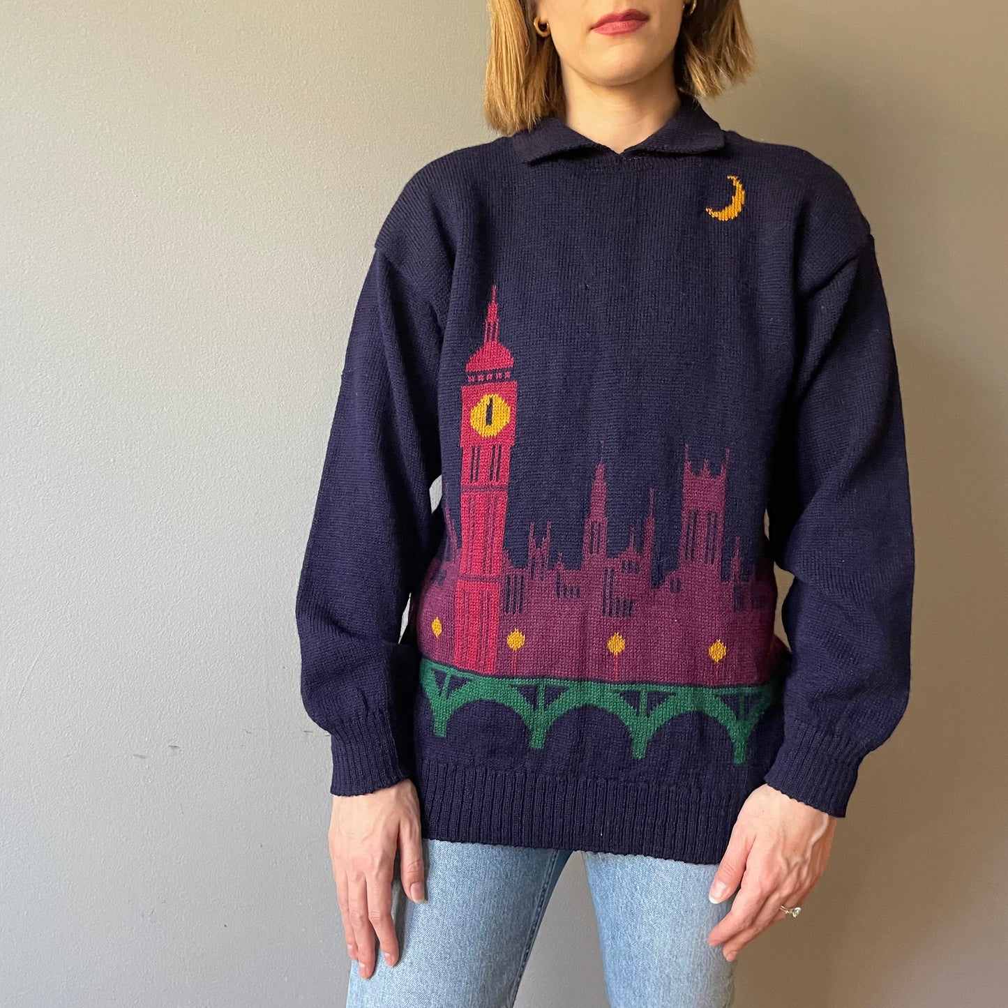 Vintage Midnight Cityscape Sweater (Size M)