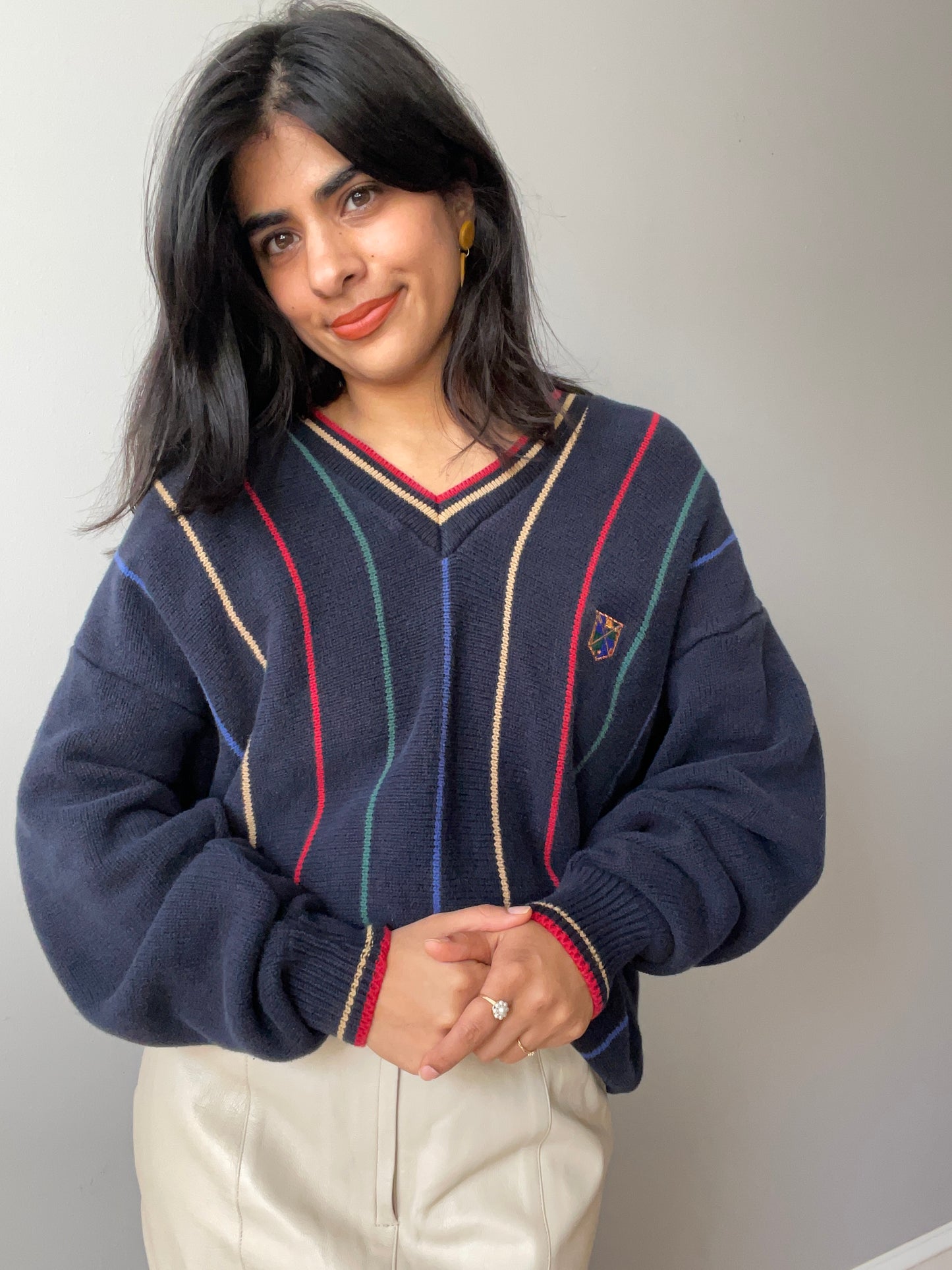 Vintage Rainbow Tennis Sweater by Jantzen (Size XL)