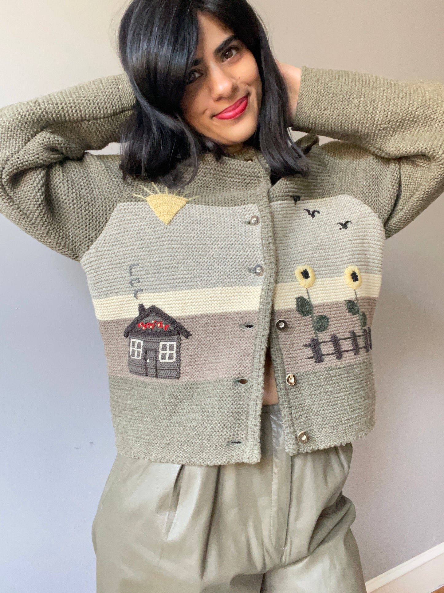 Vintage Chunky Village Scene Sweater (Size M)