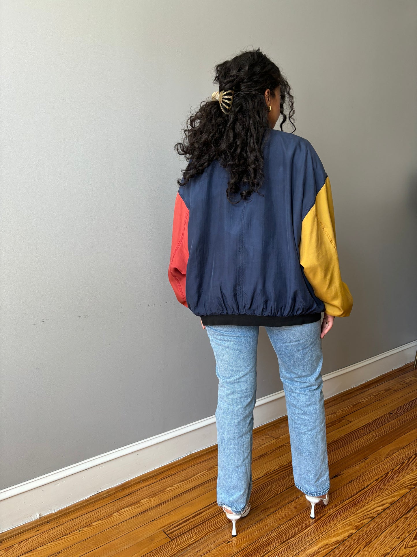 Colorblock Silk Bomber (L)