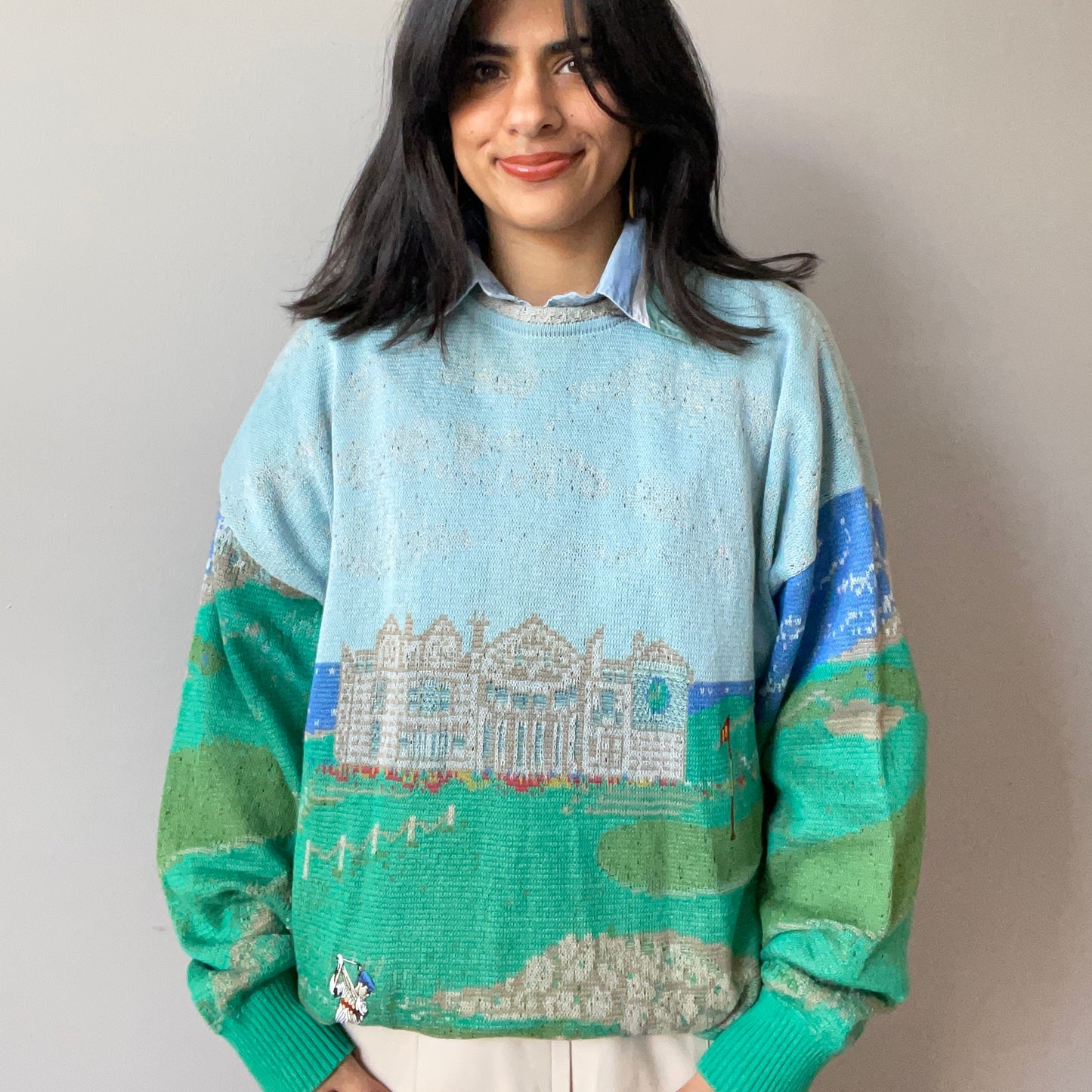 Vintage Scenic Golf Knit with Embroidery by St. Croix (Size L)