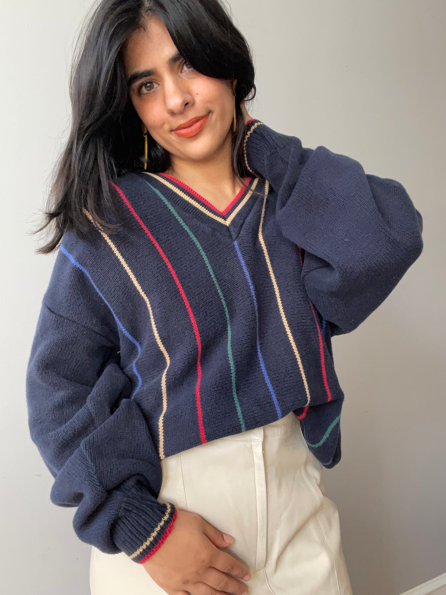 Vintage Rainbow Tennis Sweater by Jantzen (Size XL)