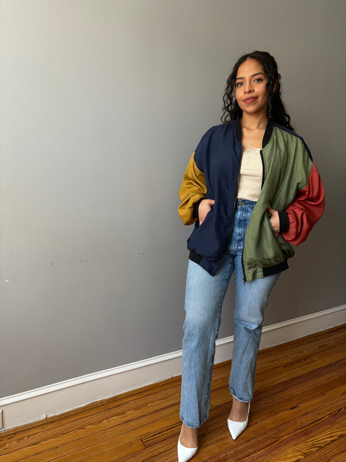 Colorblock Silk Bomber (L)