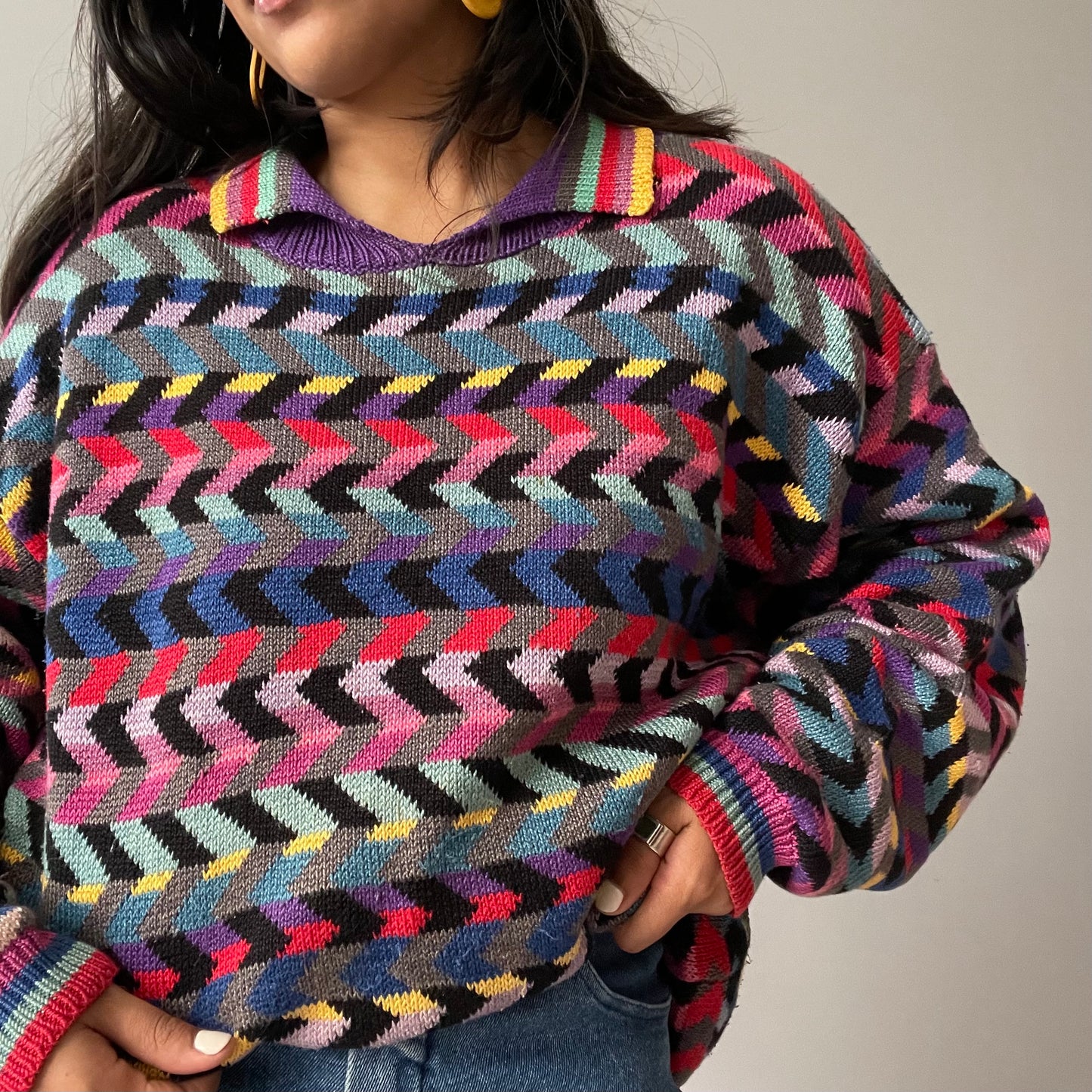 Vintage Multicolor Knit Sweater by Christine Foley (Size L)