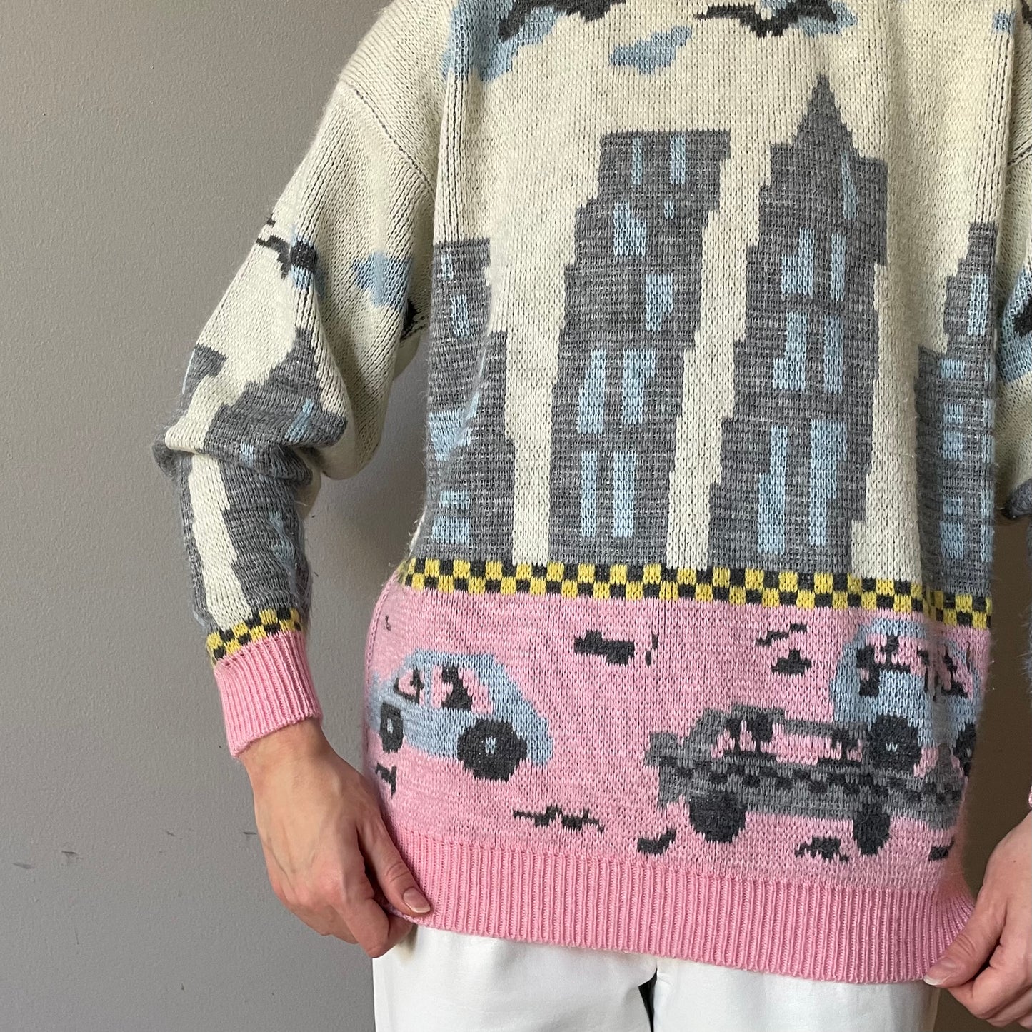 Vintage Pastel Cityscape Knit (Size M/L)