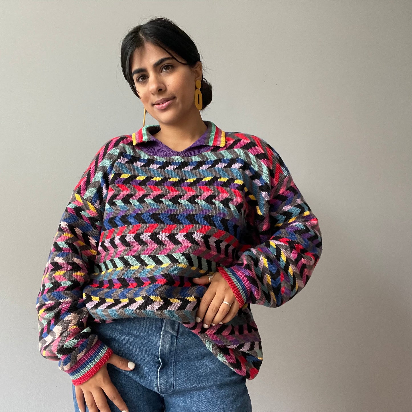 Vintage Multicolor Knit Sweater by Christine Foley (Size L)