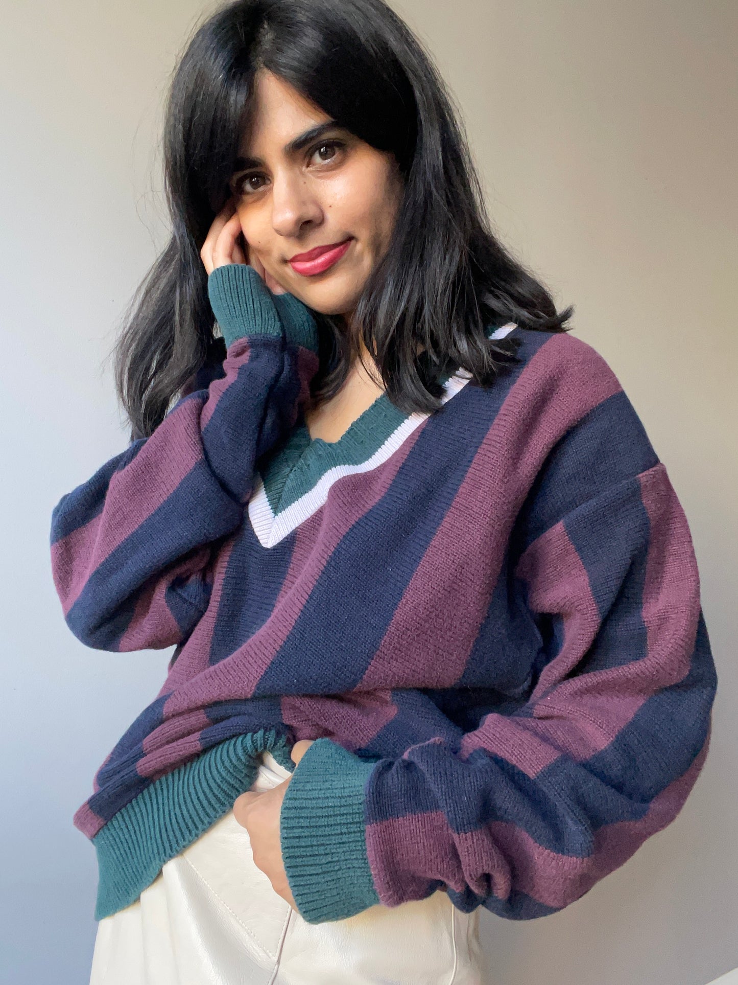 Vintage Cozy Varsity Sweater (Size L)