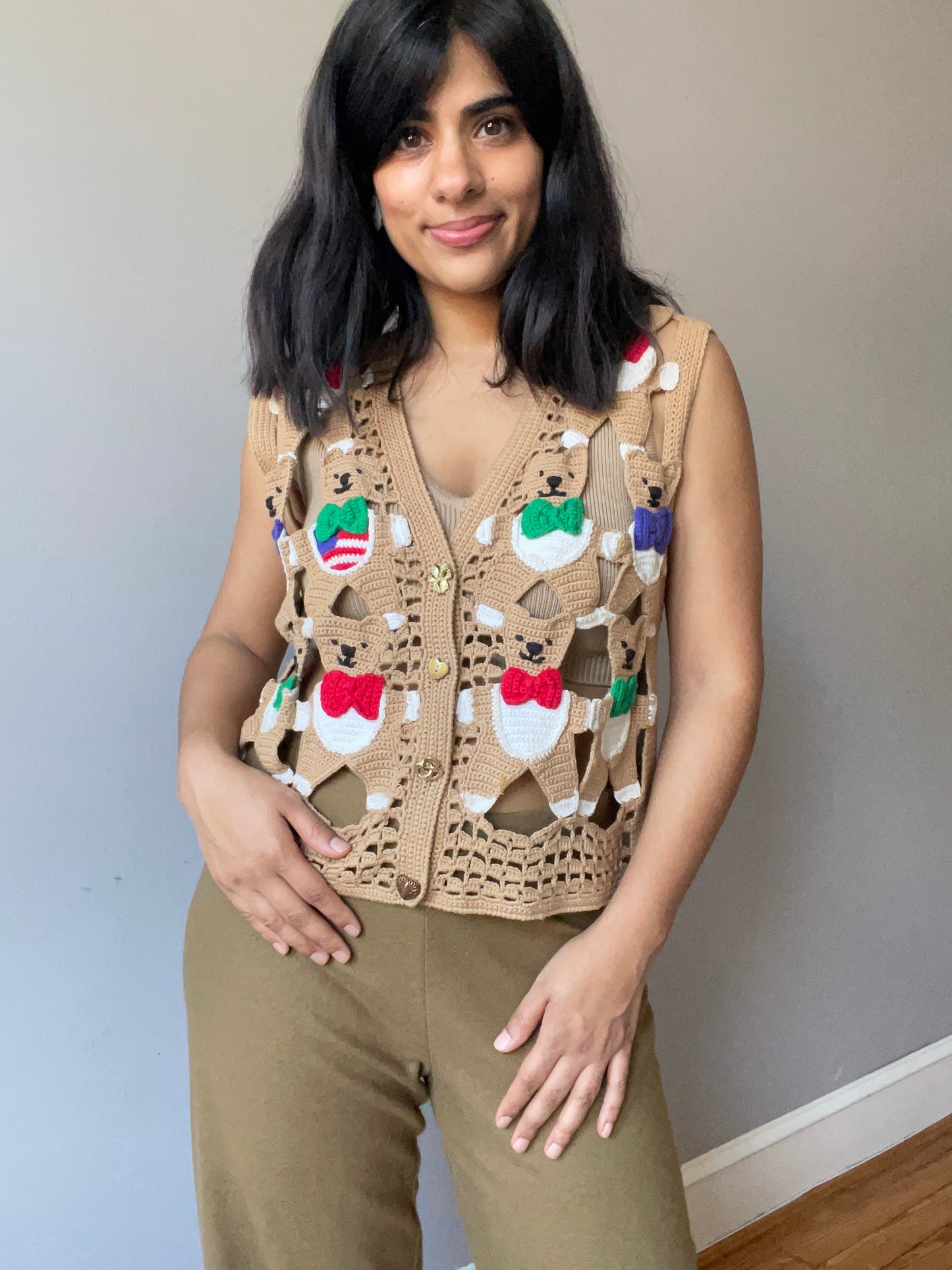 Vintage Crochet Bear Vest by Berek (Size M/L)