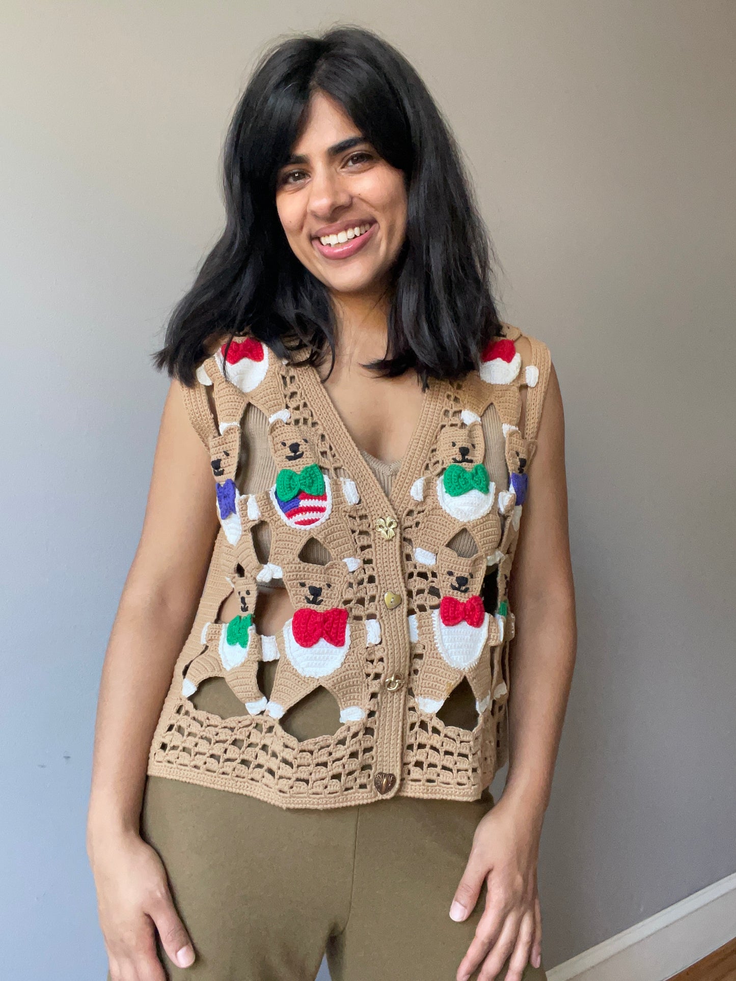 Vintage Crochet Bear Vest by Berek (Size M/L)