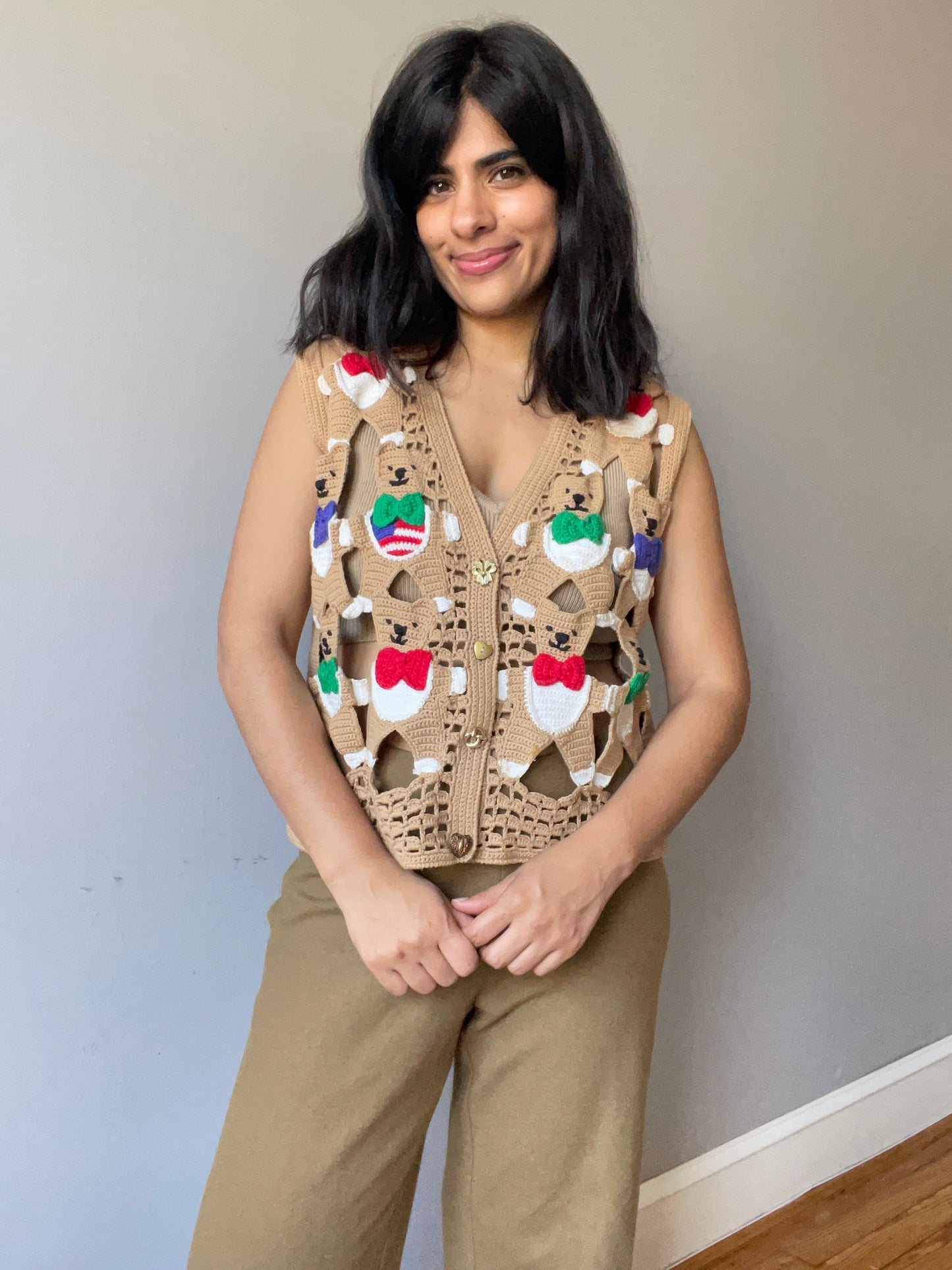 Vintage Crochet Bear Vest by Berek (Size M/L)