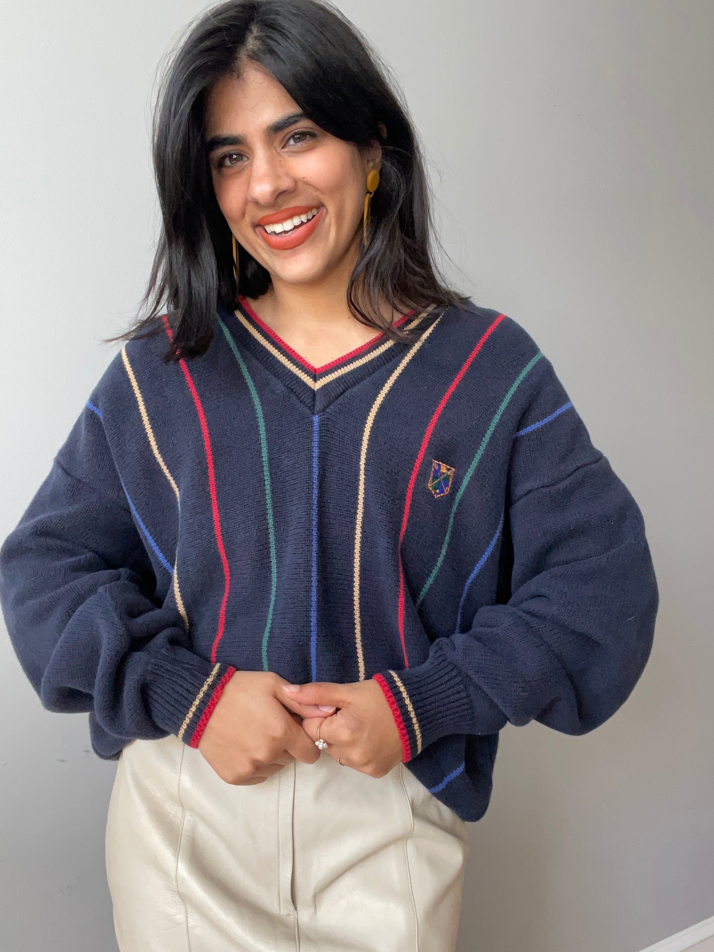 Vintage Rainbow Tennis Sweater by Jantzen (Size XL)