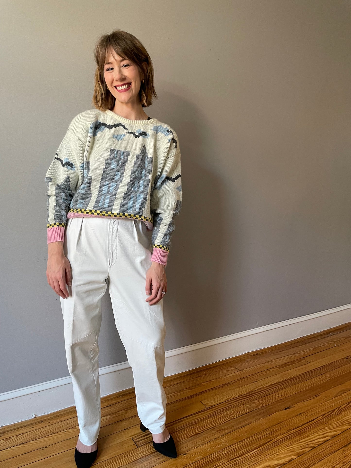 Vintage Pastel Cityscape Knit (Size M/L)
