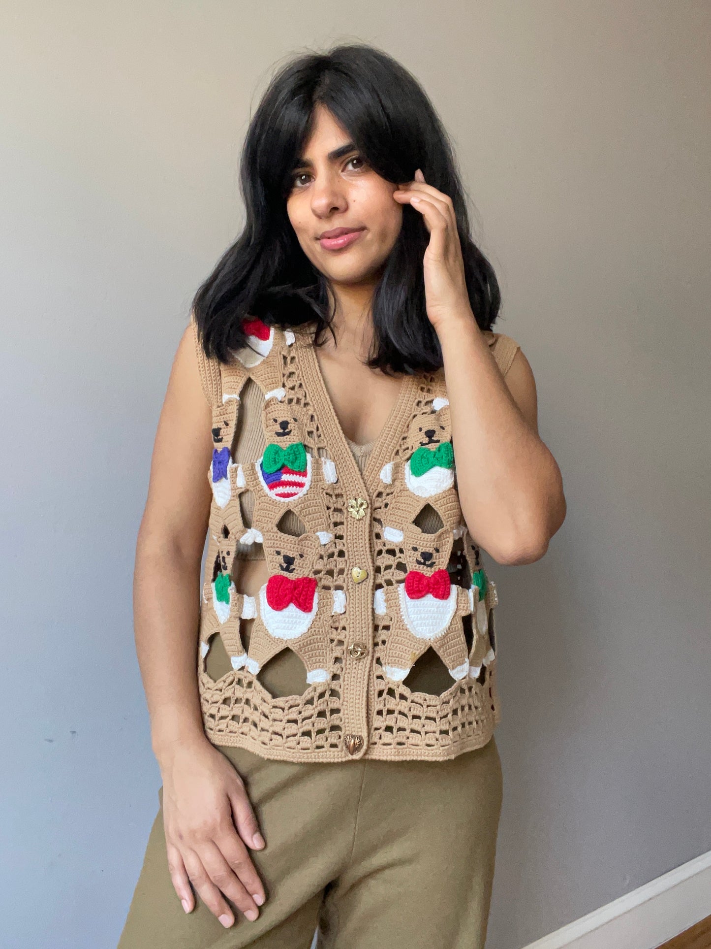 Vintage Crochet Bear Vest by Berek (Size M/L)