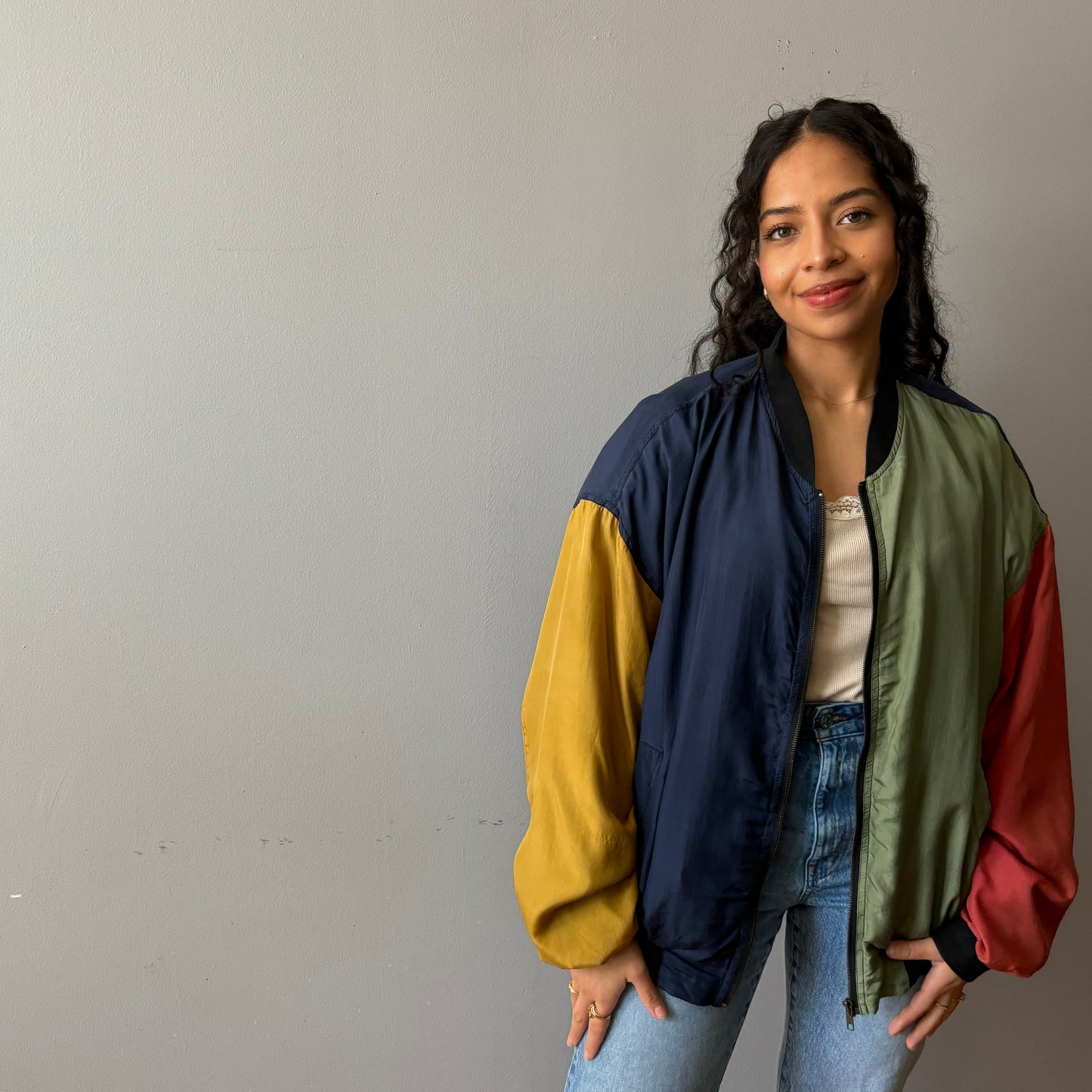 Colorblock Silk Bomber (L)