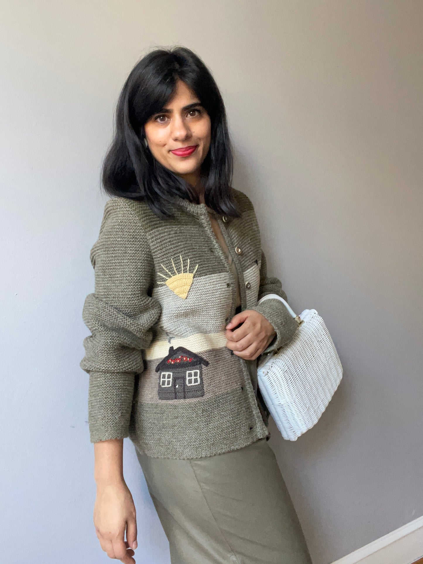 Vintage Chunky Village Scene Sweater (Size M)