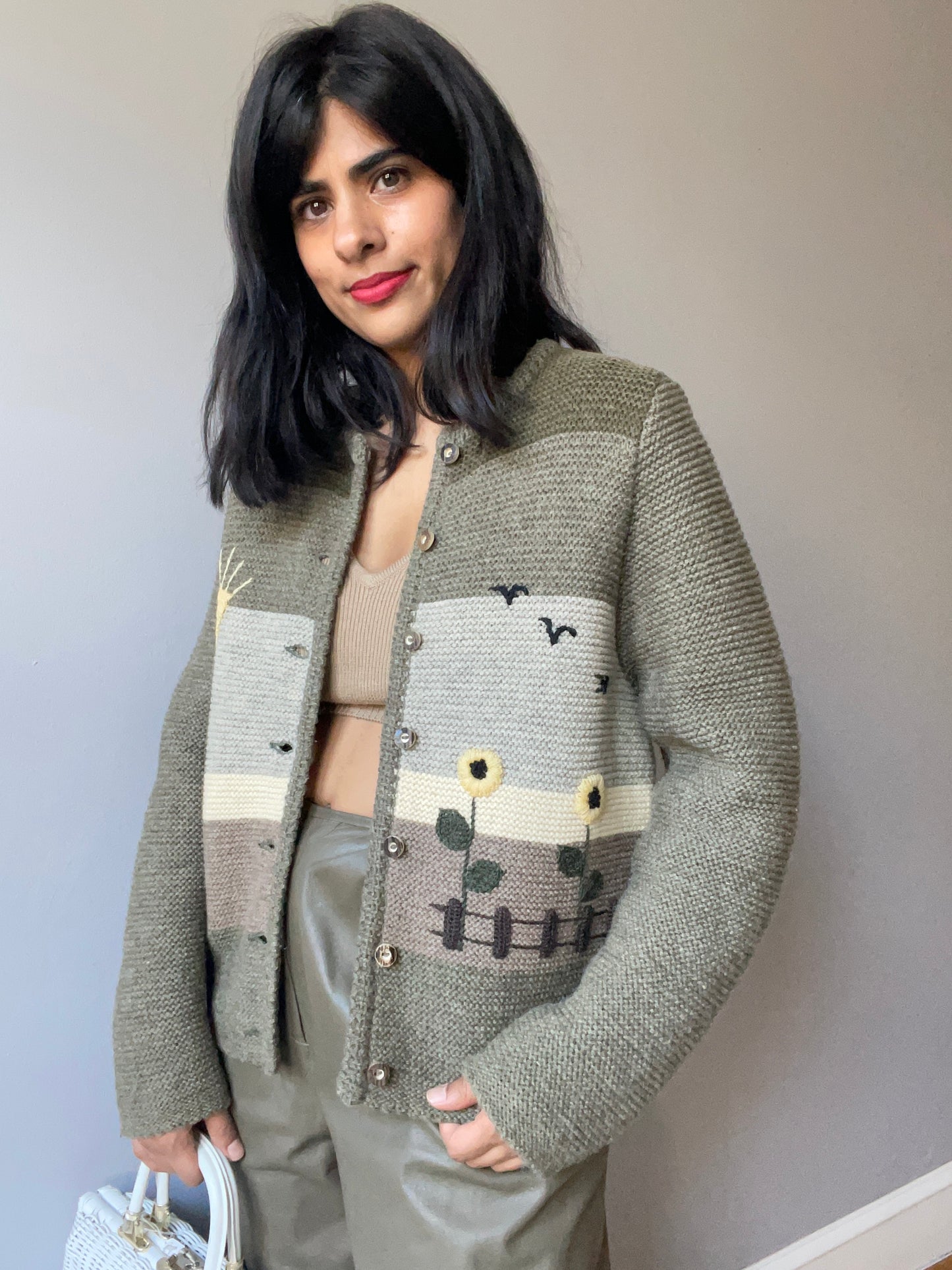 Vintage Chunky Village Scene Sweater (Size M)