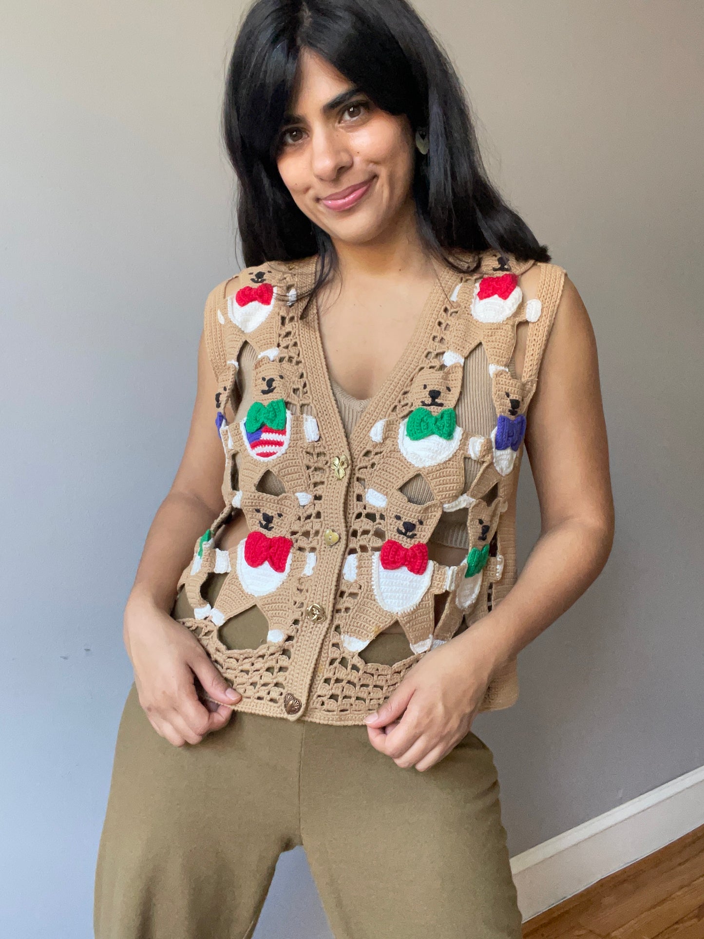 Vintage Crochet Bear Vest by Berek (Size M/L)