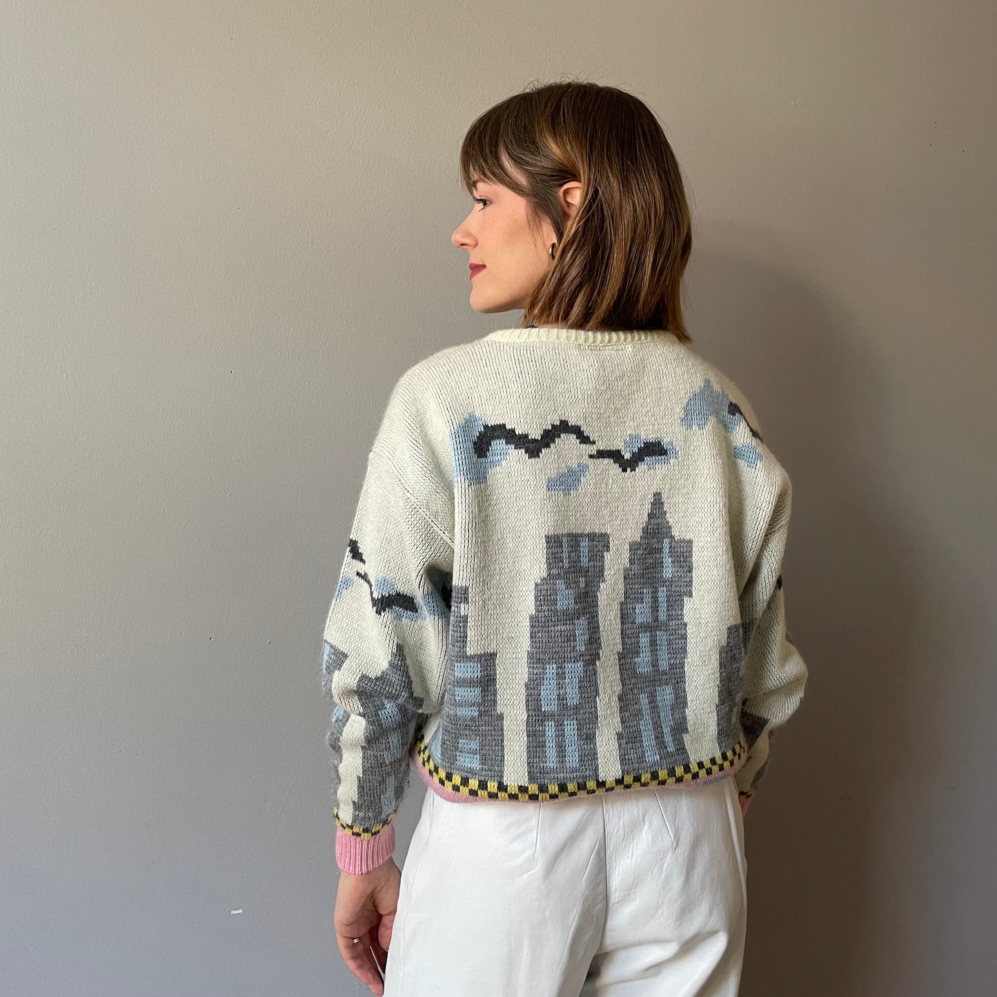 Vintage Pastel Cityscape Knit (Size M/L)