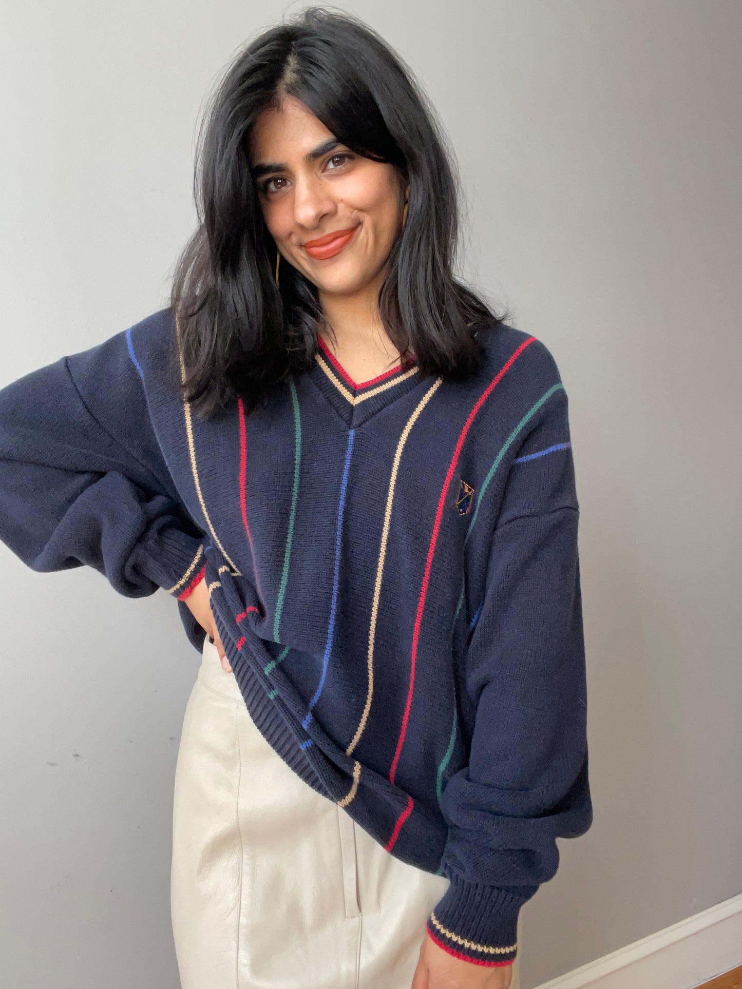 Vintage Rainbow Tennis Sweater by Jantzen (Size XL)