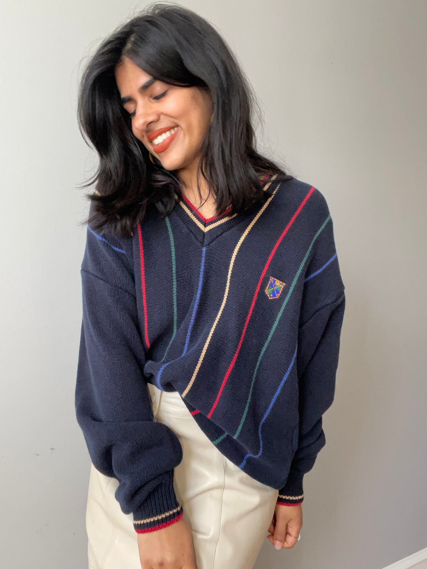 Vintage Rainbow Tennis Sweater by Jantzen (Size XL)