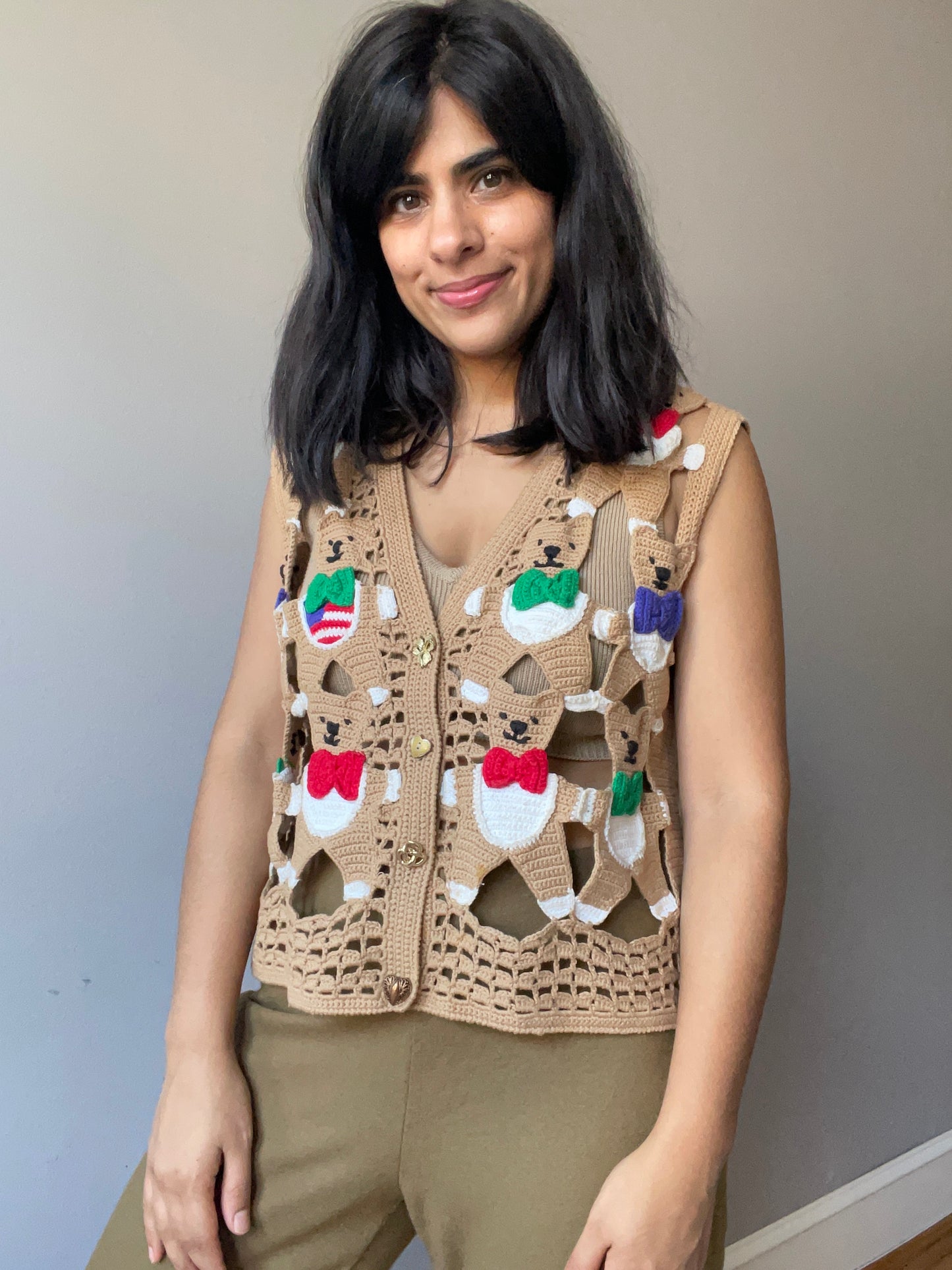 Vintage Crochet Bear Vest by Berek (Size M/L)