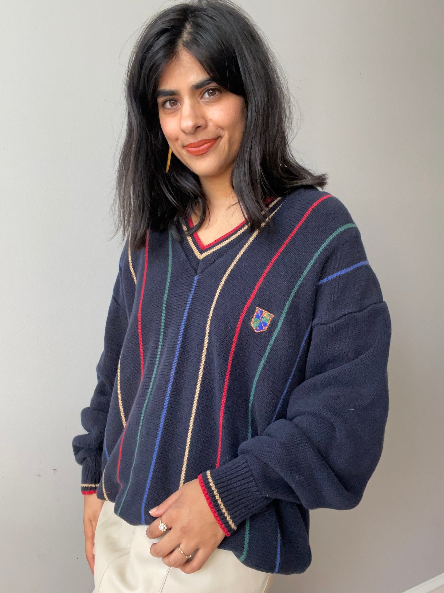 Vintage Rainbow Tennis Sweater by Jantzen (Size XL)