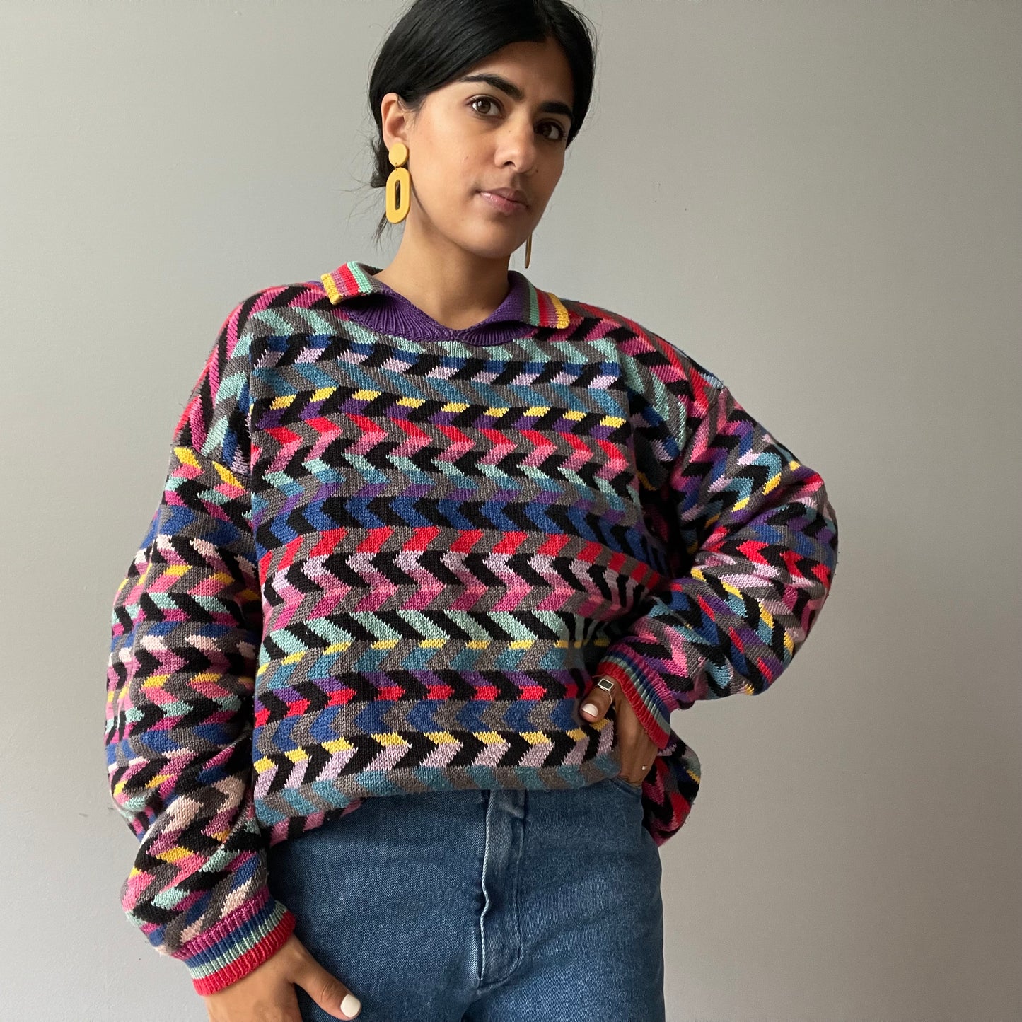 Vintage Multicolor Knit Sweater by Christine Foley (Size L)
