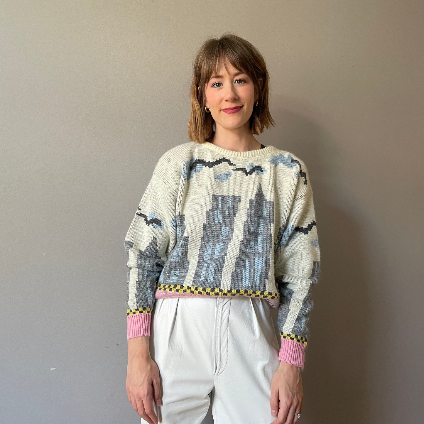 Vintage Pastel Cityscape Knit (Size M/L)
