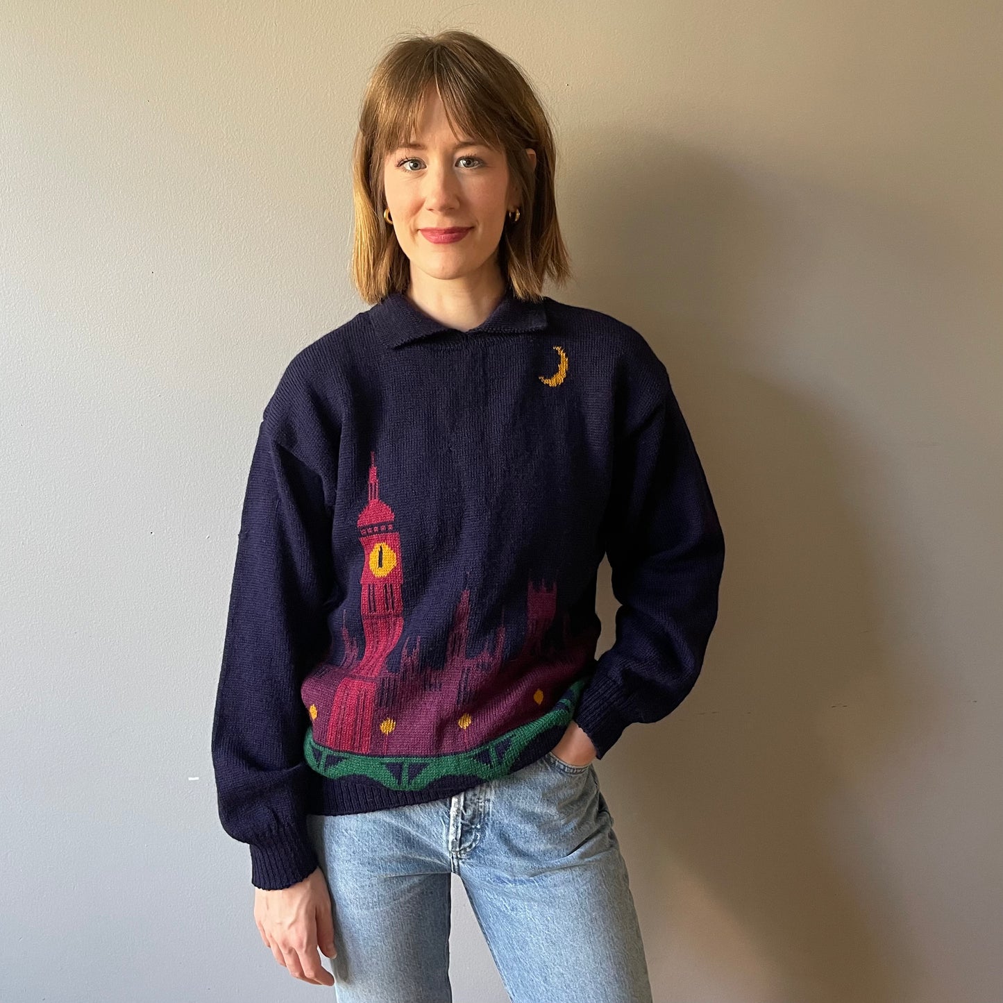 Vintage Midnight Cityscape Sweater (Size M)