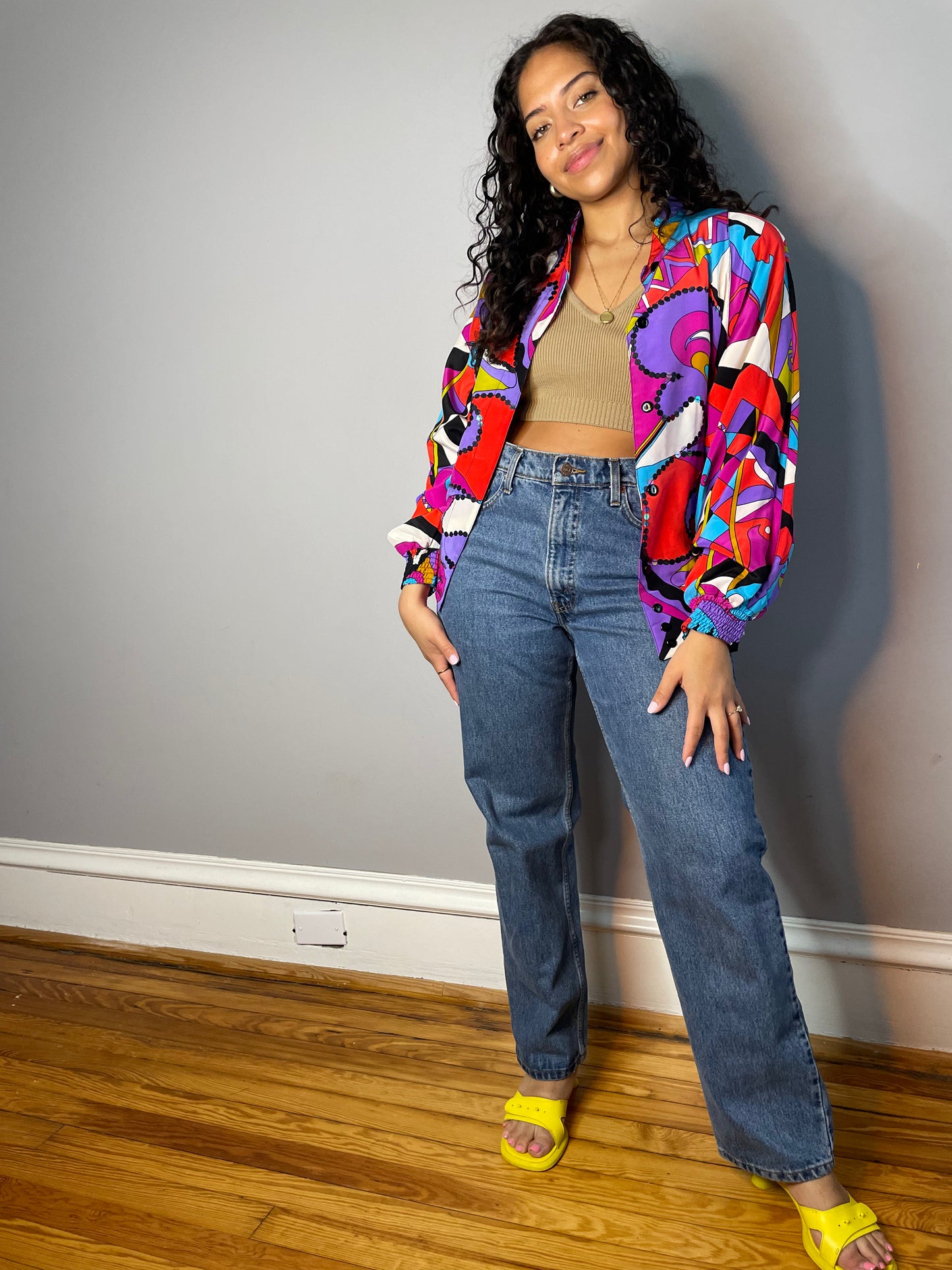 Vintage Silk + Sequin Psychedelic Bomber (Medium)