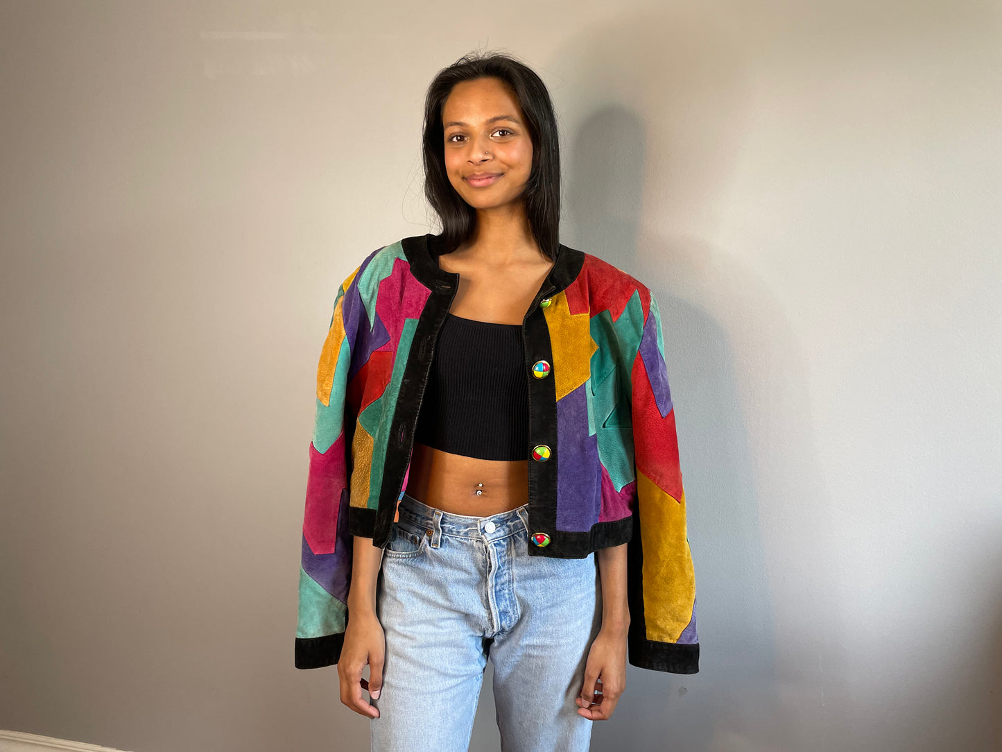 Vintage Rare Patchwork Suede Cropped Jacket (Medium)
