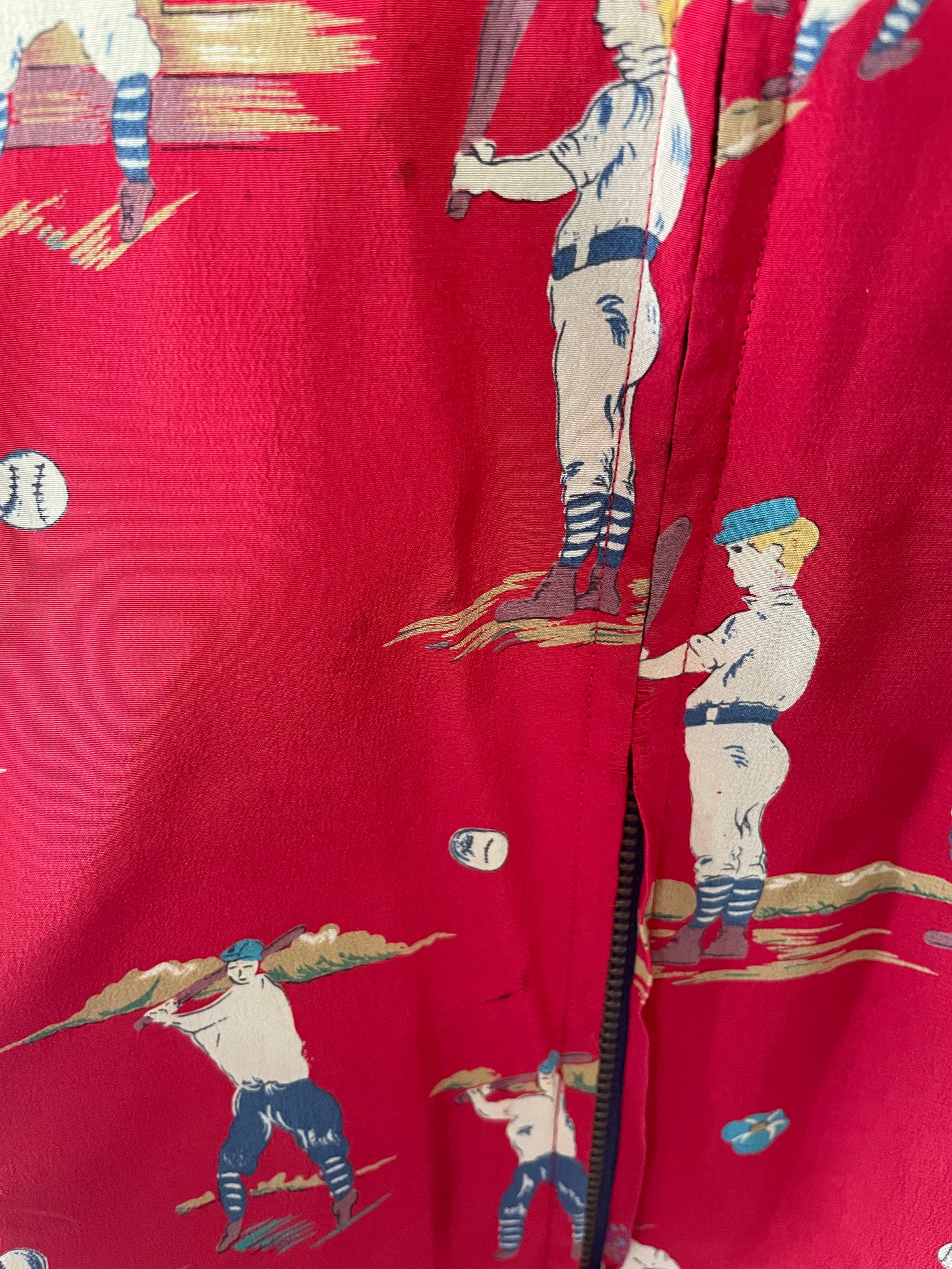 Vintage Silk Baseball Print Bomber (Medium)