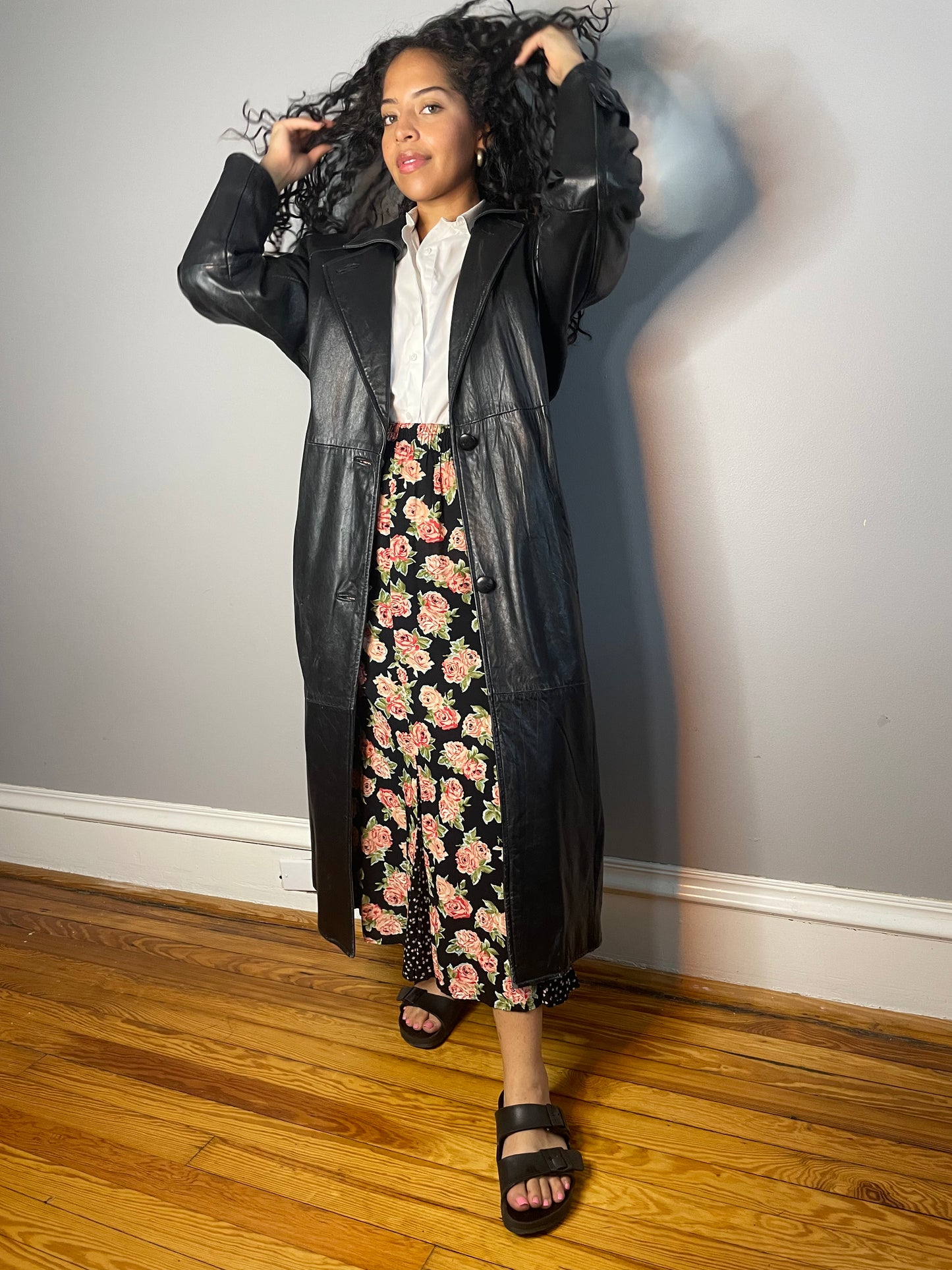 Vintage Black Leather Trench (Small/Medium)