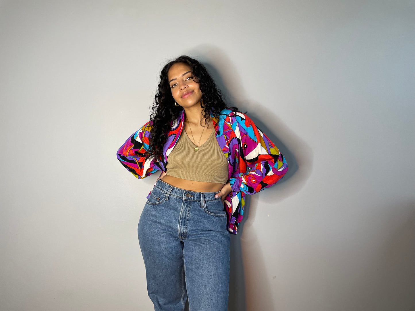 Vintage Silk + Sequin Psychedelic Bomber (Medium)