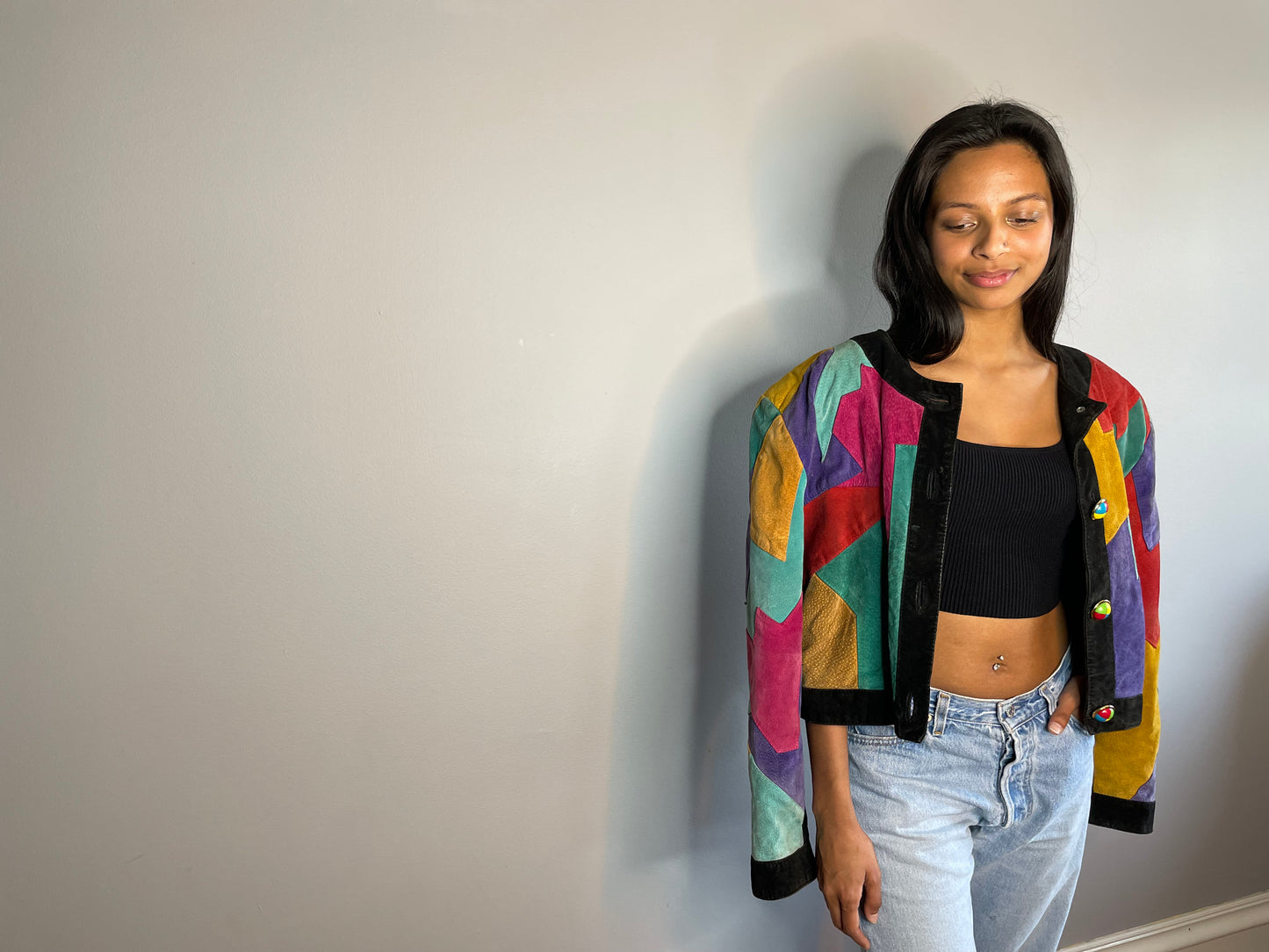 Vintage Rare Patchwork Suede Cropped Jacket (Medium)