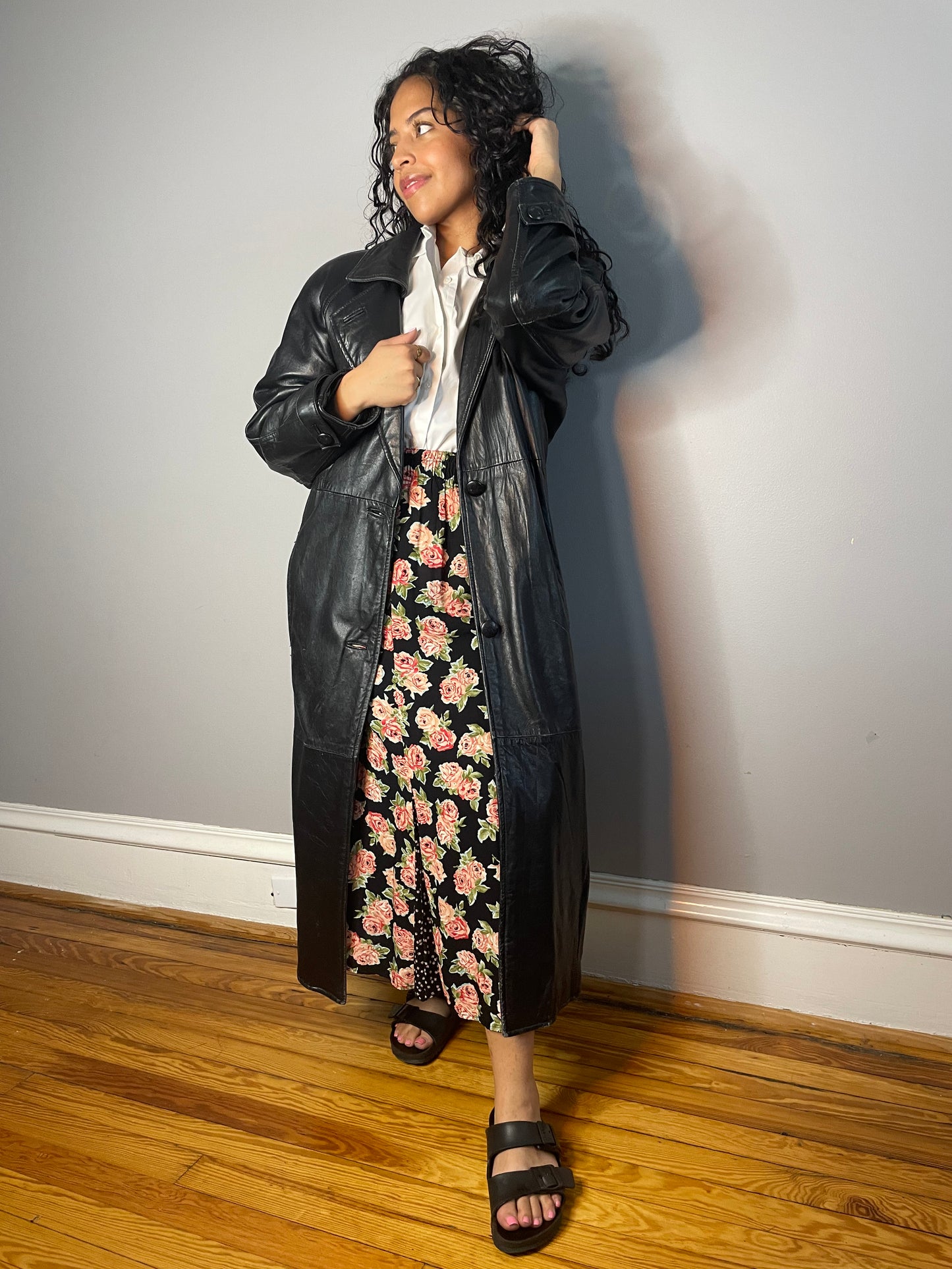 Vintage Black Leather Trench (Small/Medium)