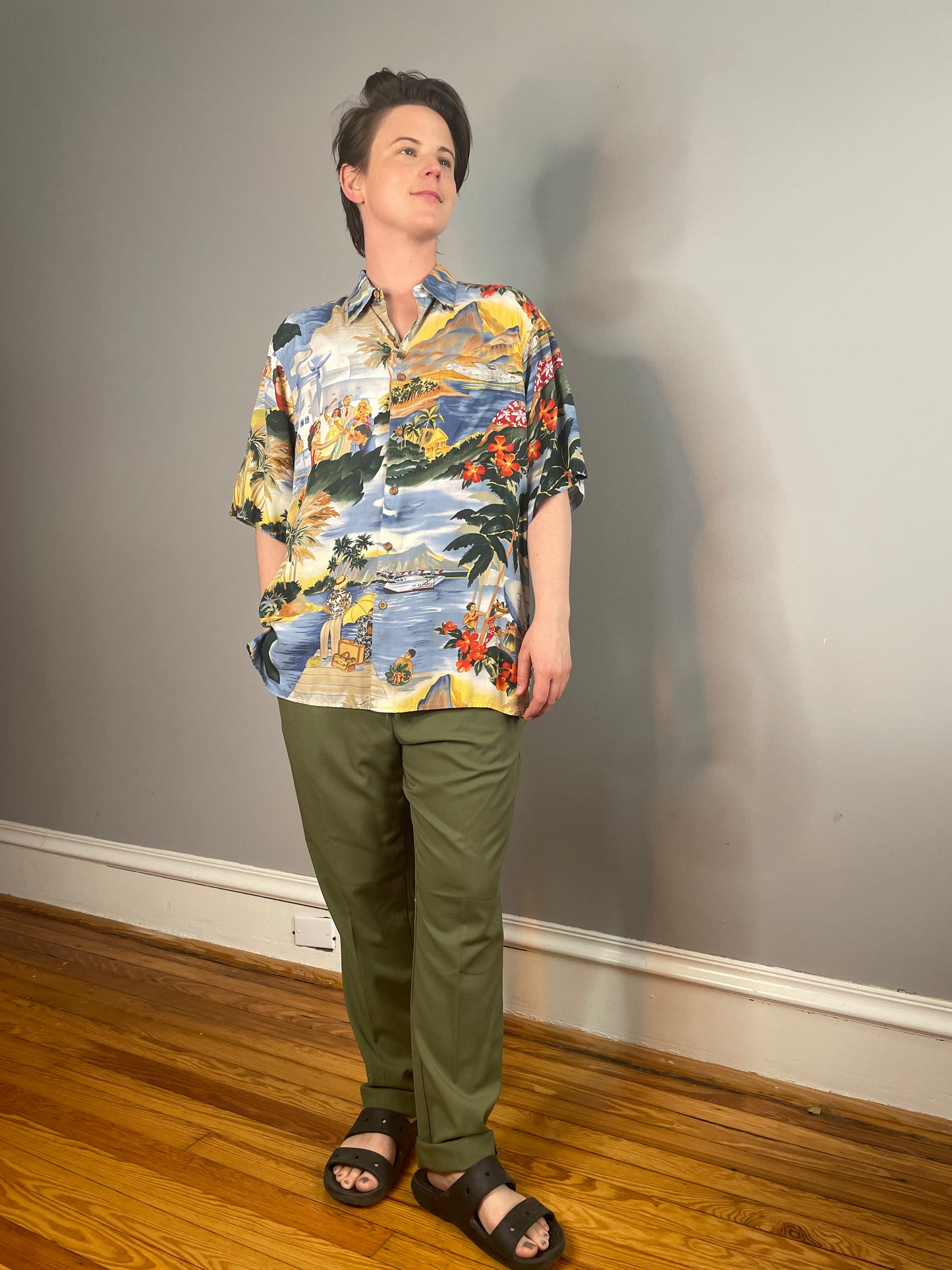 Vintage Scenic Hawaiian Print Shirt (Men's Small/Medium)