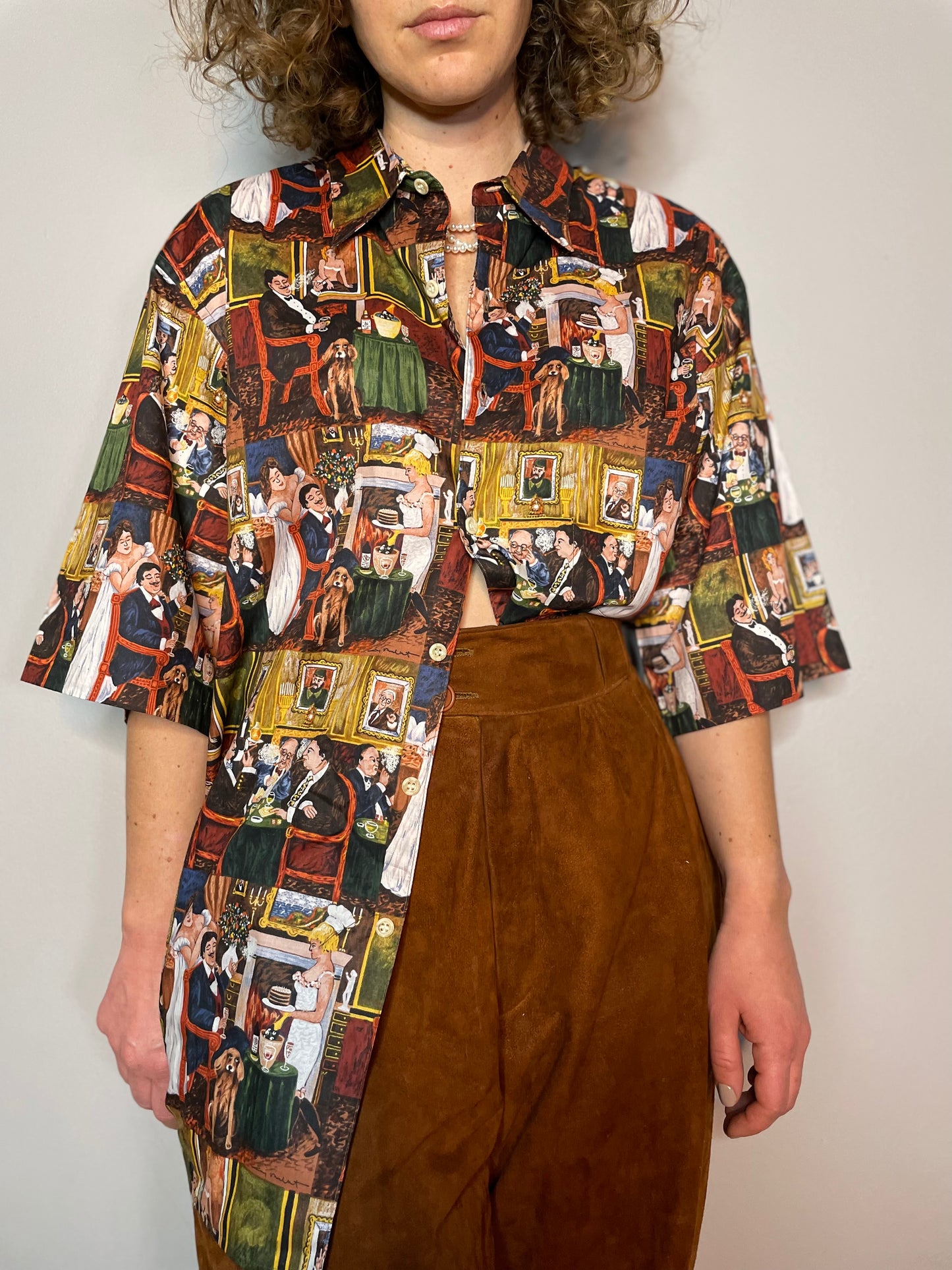 Vintage Smoker's Lounge Print Shirt (Men's Large)