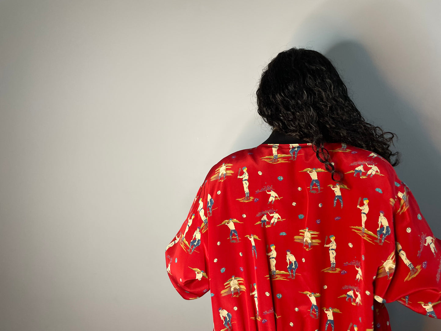 Vintage Silk Baseball Print Bomber (Medium)