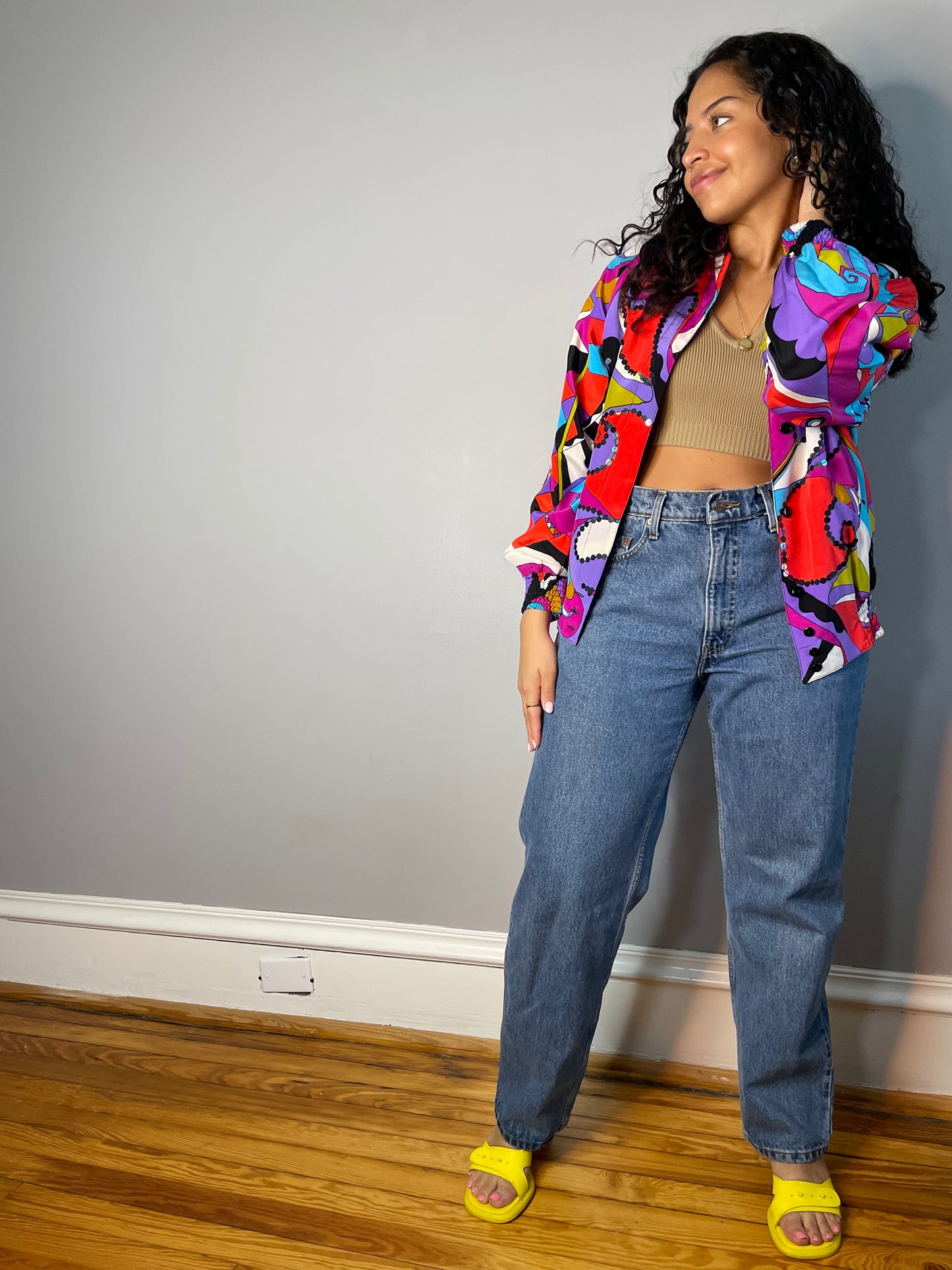 Vintage Silk + Sequin Psychedelic Bomber (Medium)