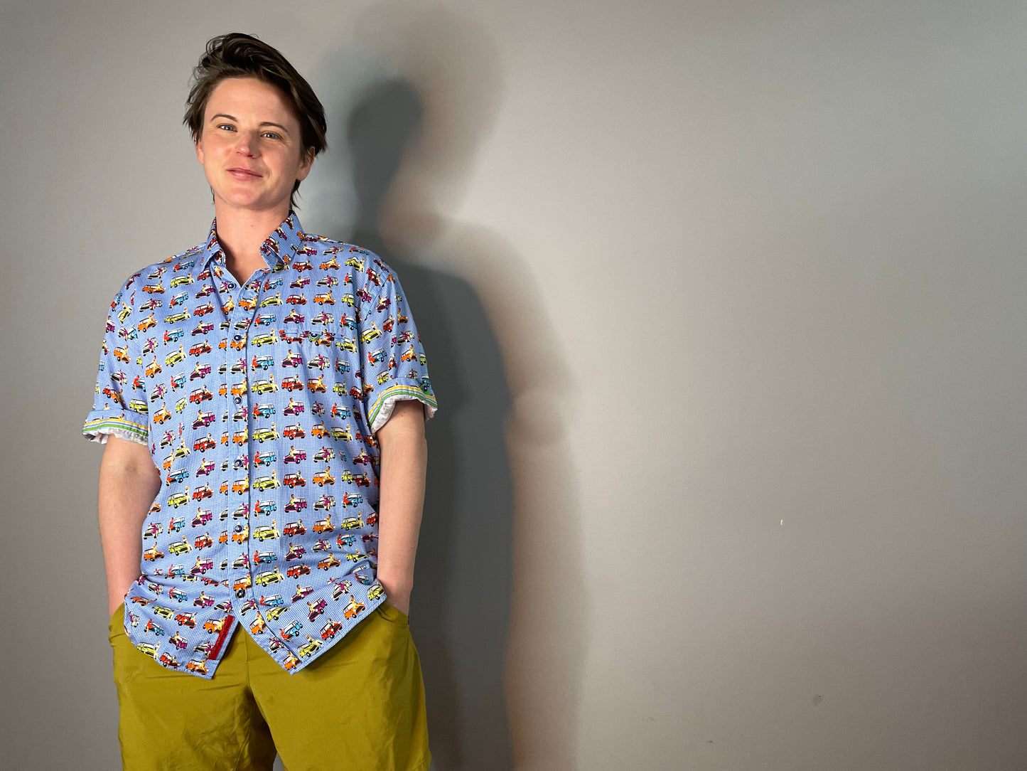 Modern Pin-Up Print Button Up (Men's S/M)
