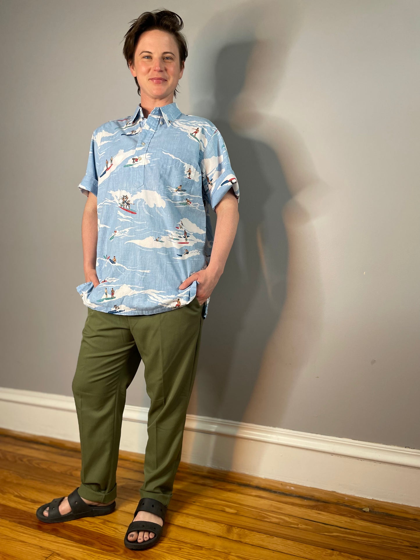 Vintage Surfer Print Shirt (Men's Small/Medium)
