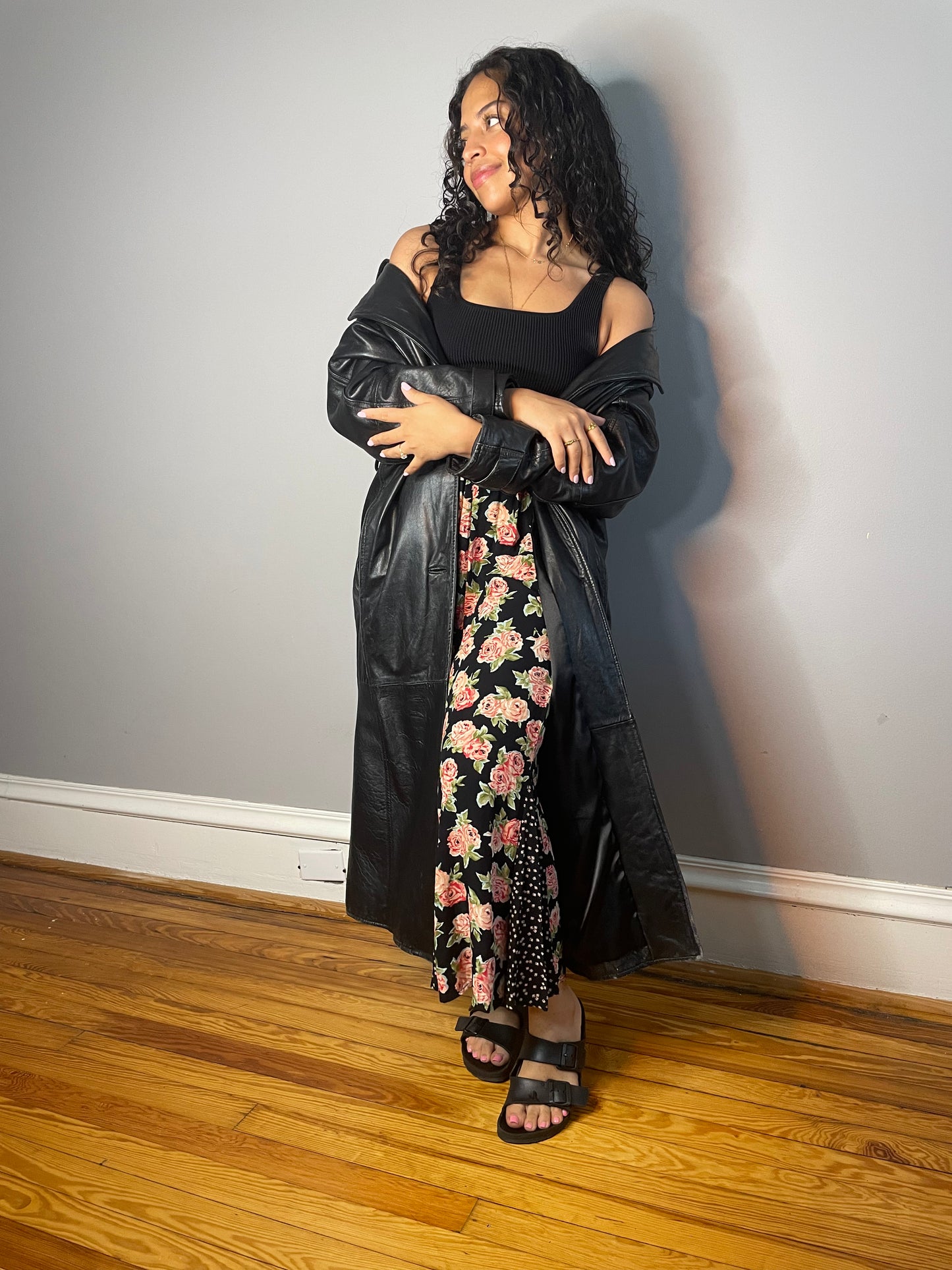 Vintage Black Leather Trench (Small/Medium)