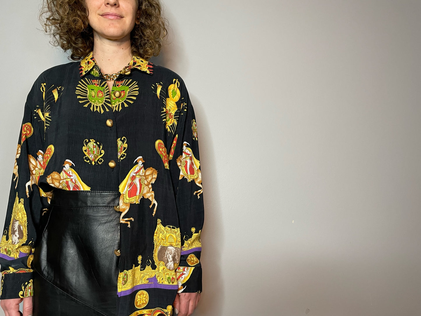 Vintage Medieval Print Button Up (Medium)